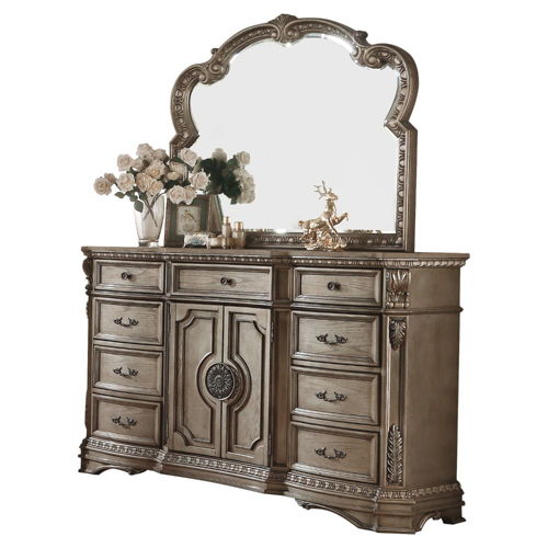Northville - Dresser With Wooden Top - Antique Silver, beige