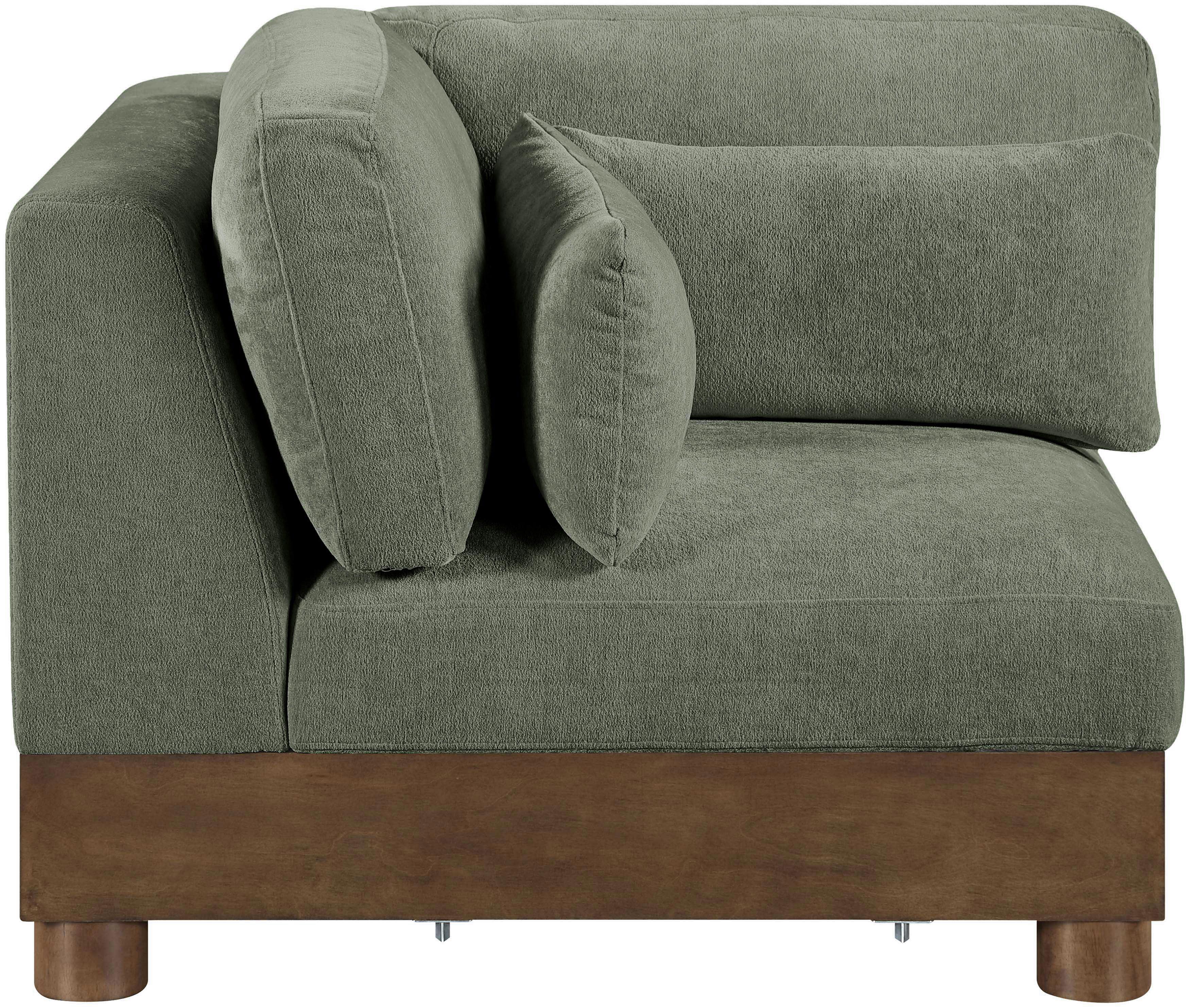 Turin - Chenille Fabric Upholstered Modular Corner Chair - Green / Brown Walnut