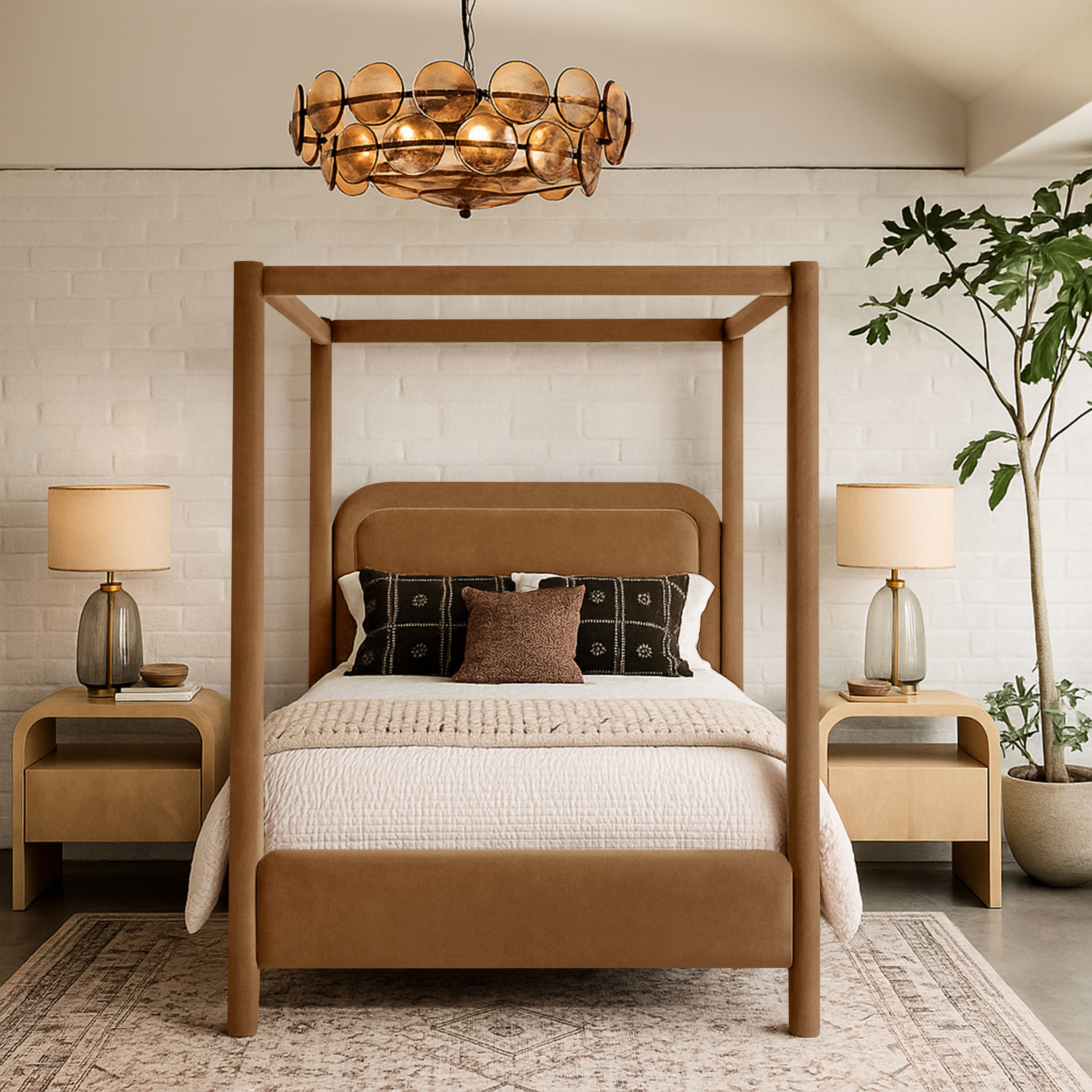 Salina - Velvet Upholstered Queen Bed - Saddle
