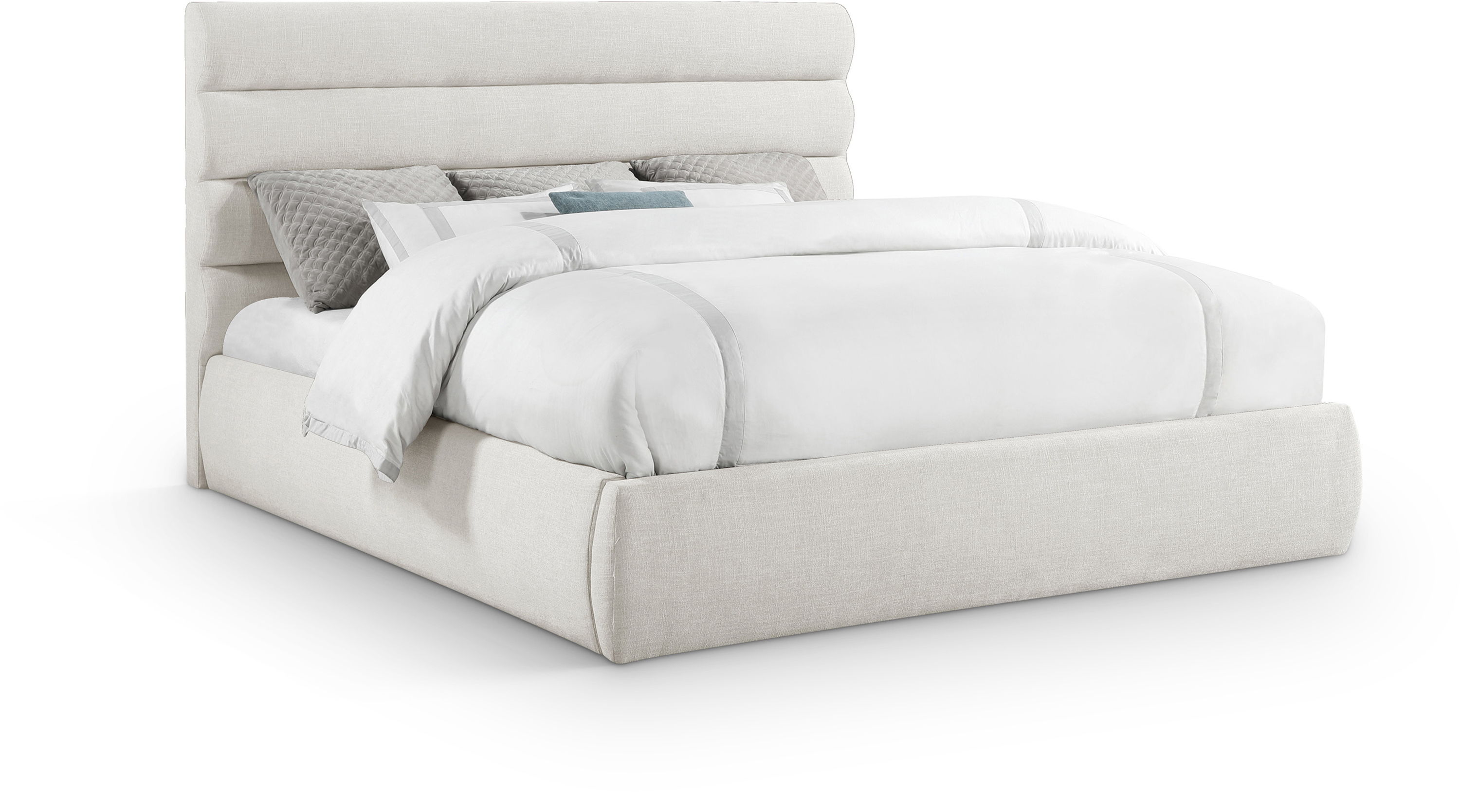 Adam - Linen Fabric King Bed With 52" Headboard - Cream