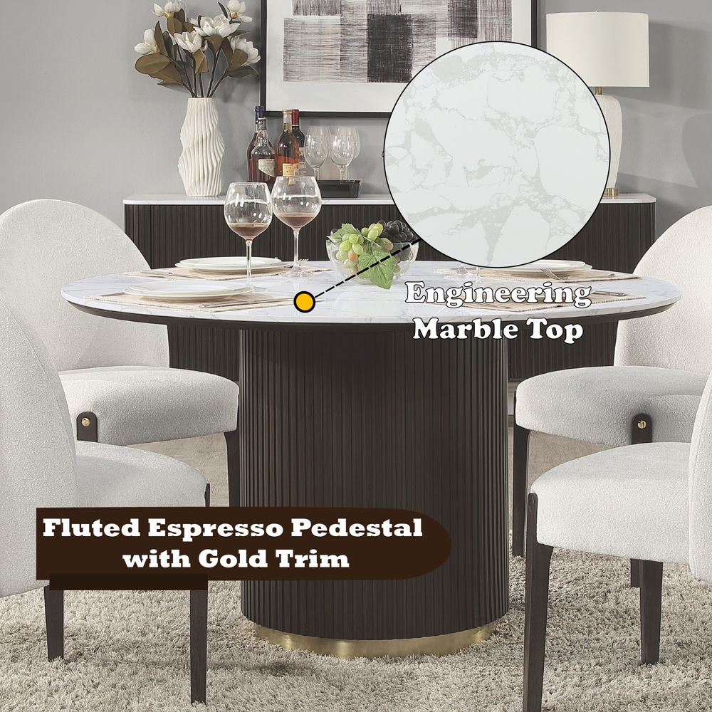 Clayten - Round Dining Table With Marble - White Natural Marble Top & Espresso, white, view 7