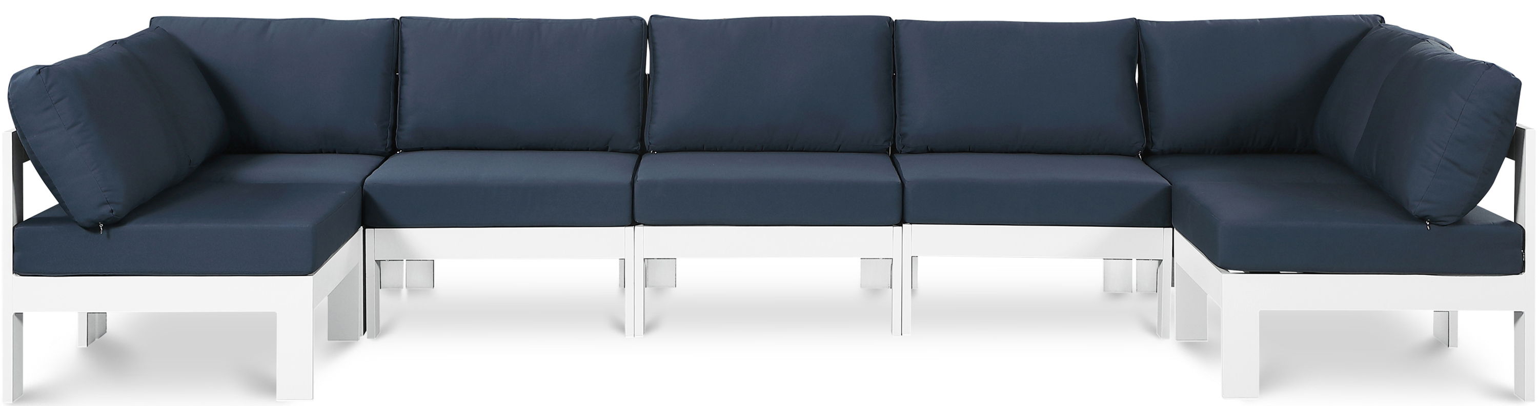 Nizuc - Outdoor Patio 7 Piece Modular Sectional With White Frame - Navy