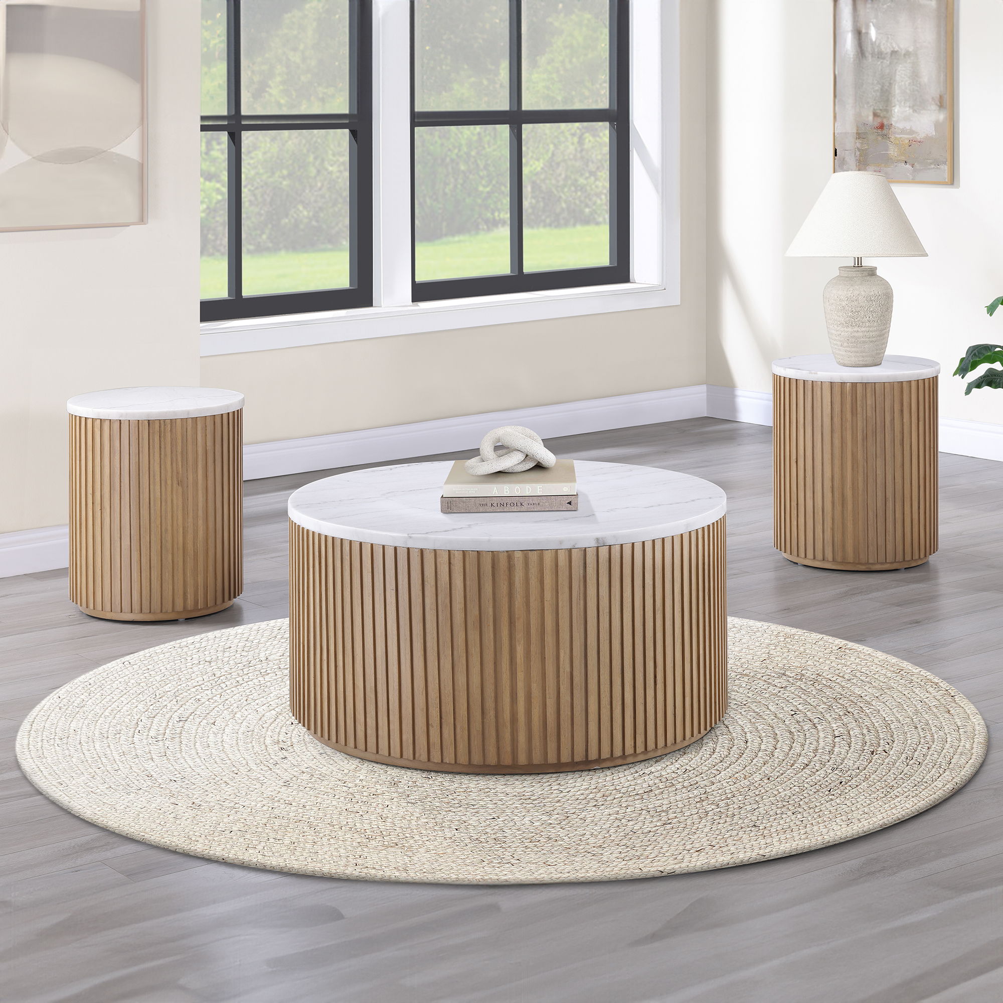 Colvin - 3 Piece Marble Set - White / Brown