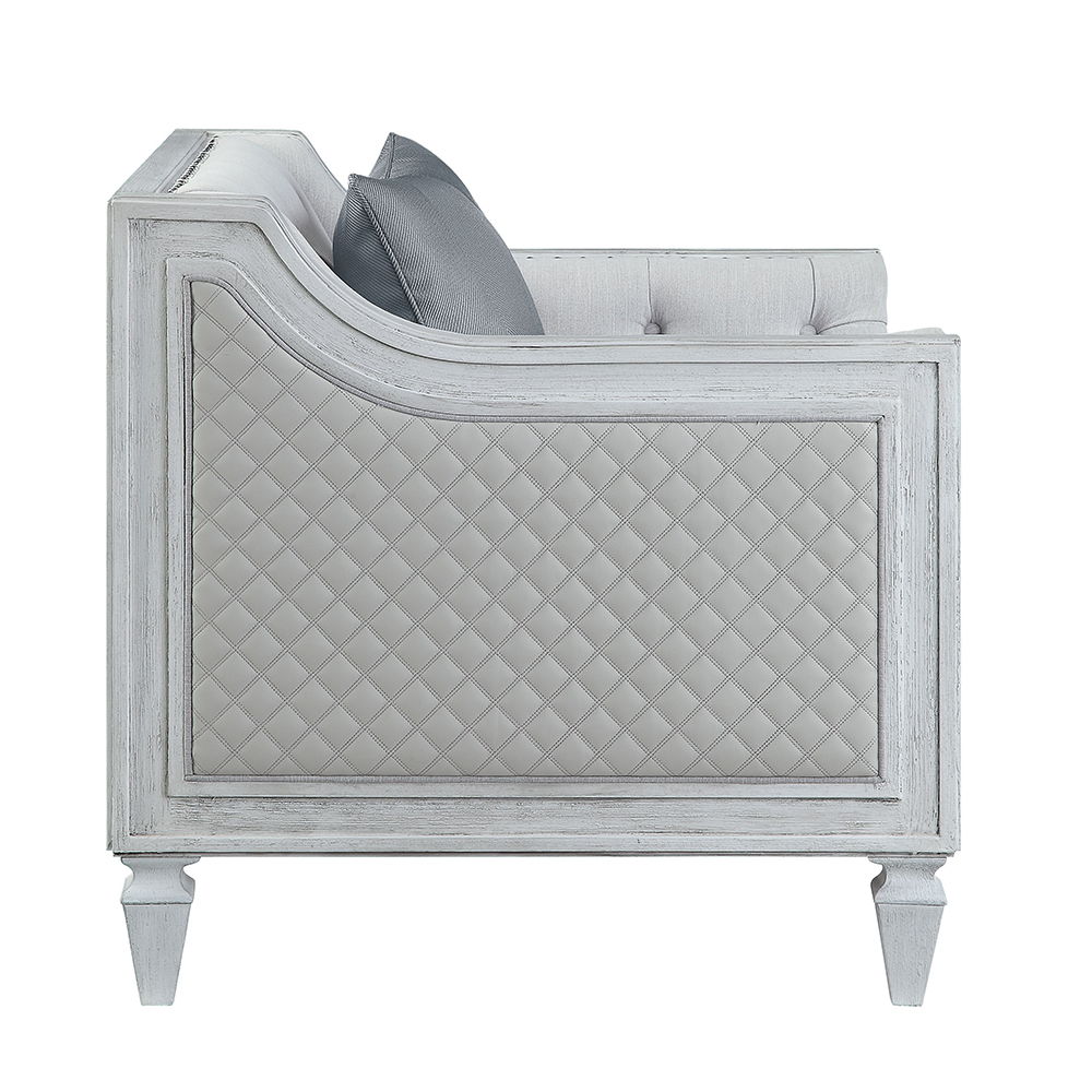 Katia - Chair With Pillow - Light Gray Linen & Weathered White, light gray, view 3