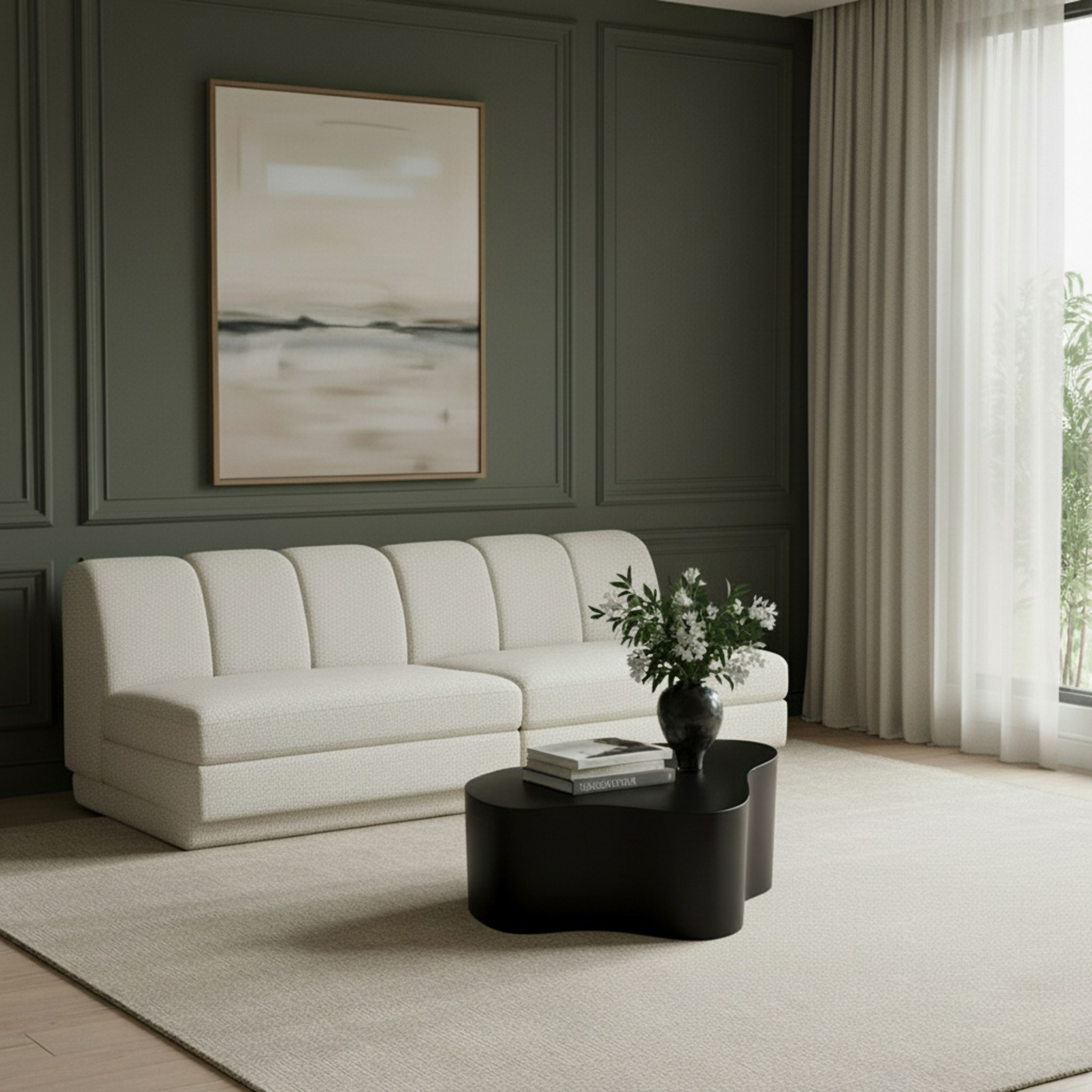 Modari - Fabric Upholstered 2 Piece Modular Sofa - Cream