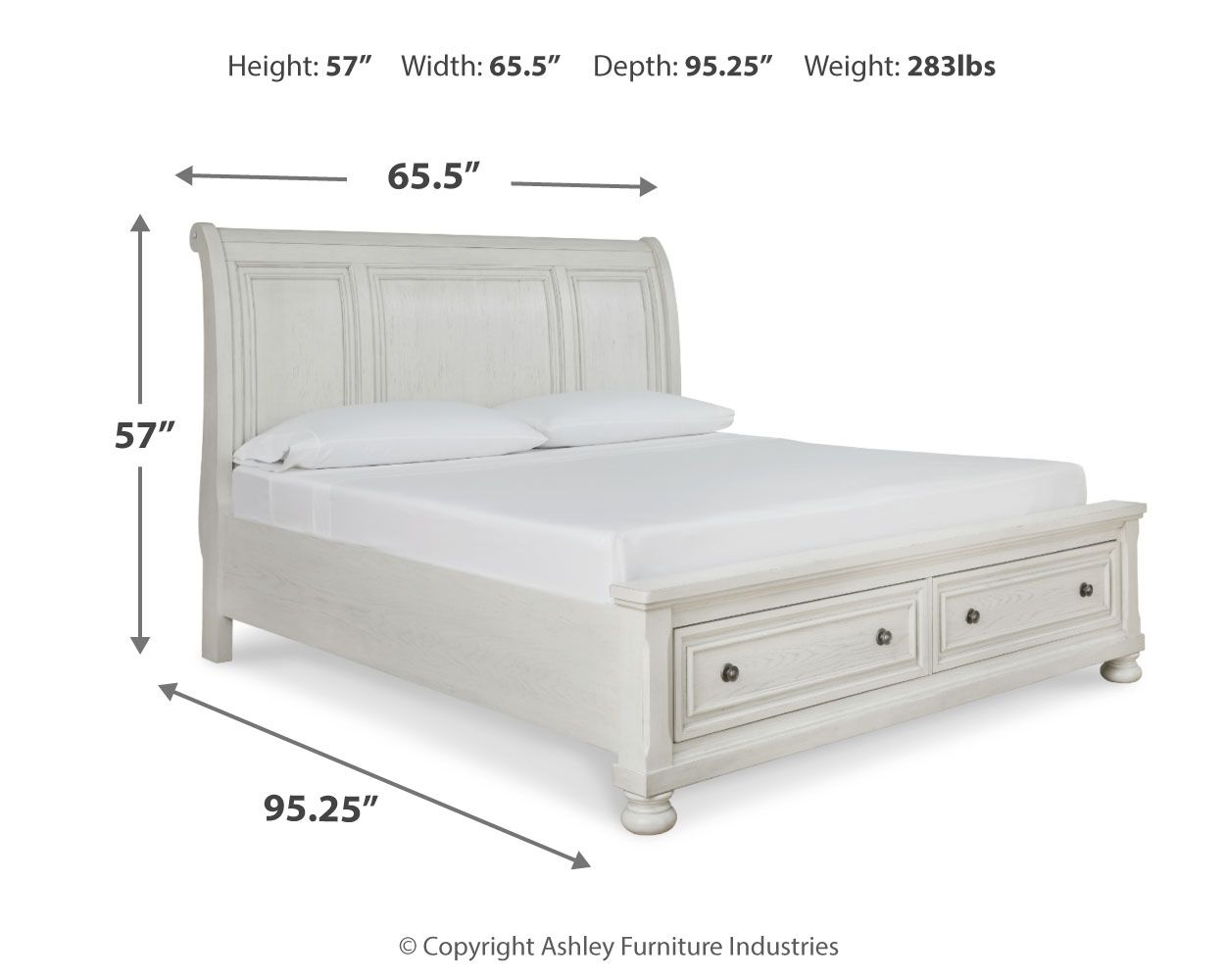 Ashley Furniture Robbinsdale - Queen Sleigh Bed With 2 Storage Drawers - Antique White - Image 7