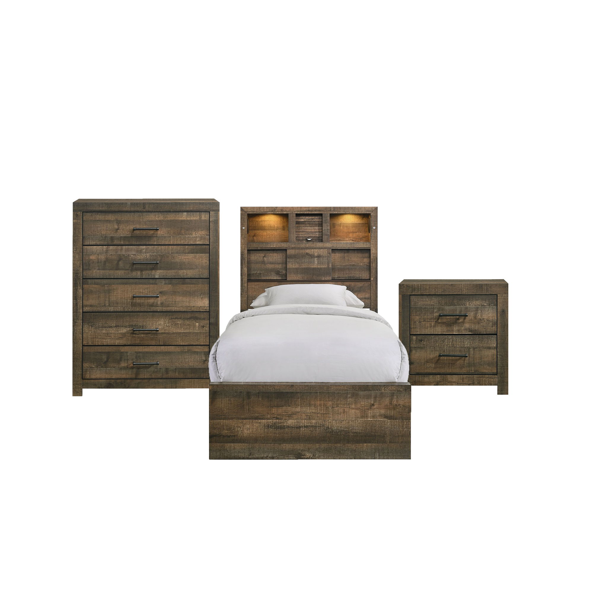 Bailey - Twin Panel 3 Piece Bedroom Set With Bluetooth - Walnut Image