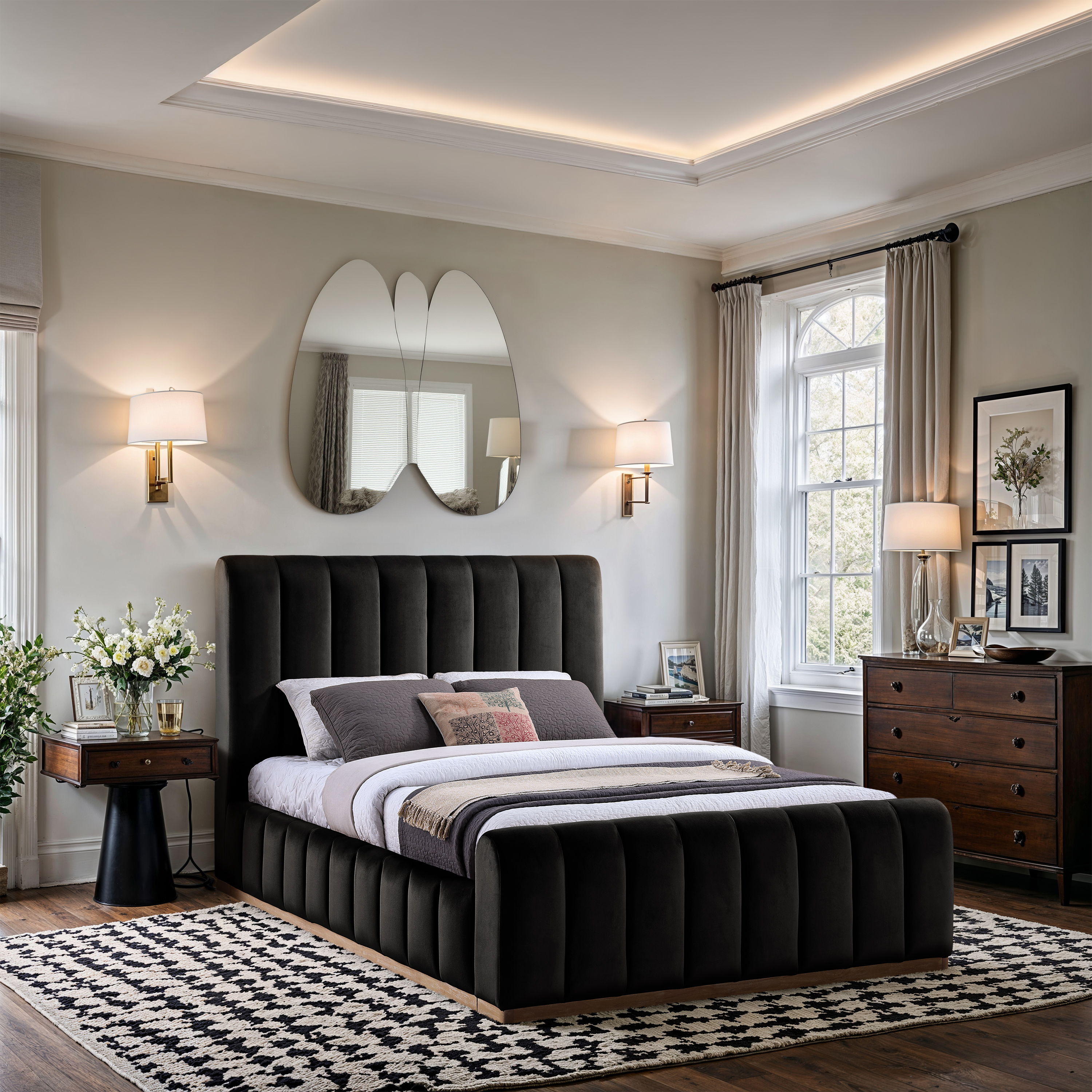 Amara - Velvet Queen Bed - Black