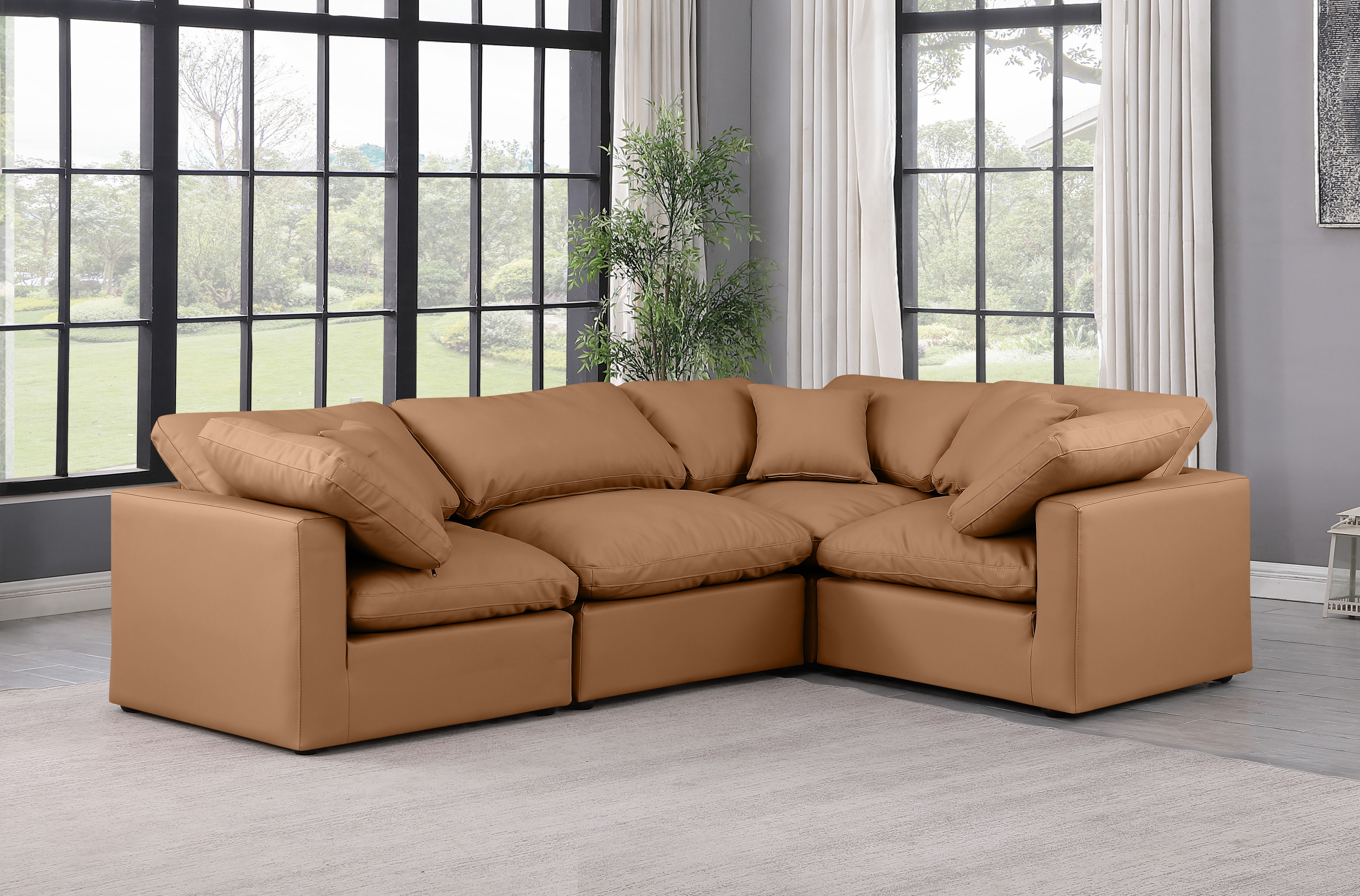 Indulge - Faux Leather 4 Piece Modular Corner Sectional - Cognac