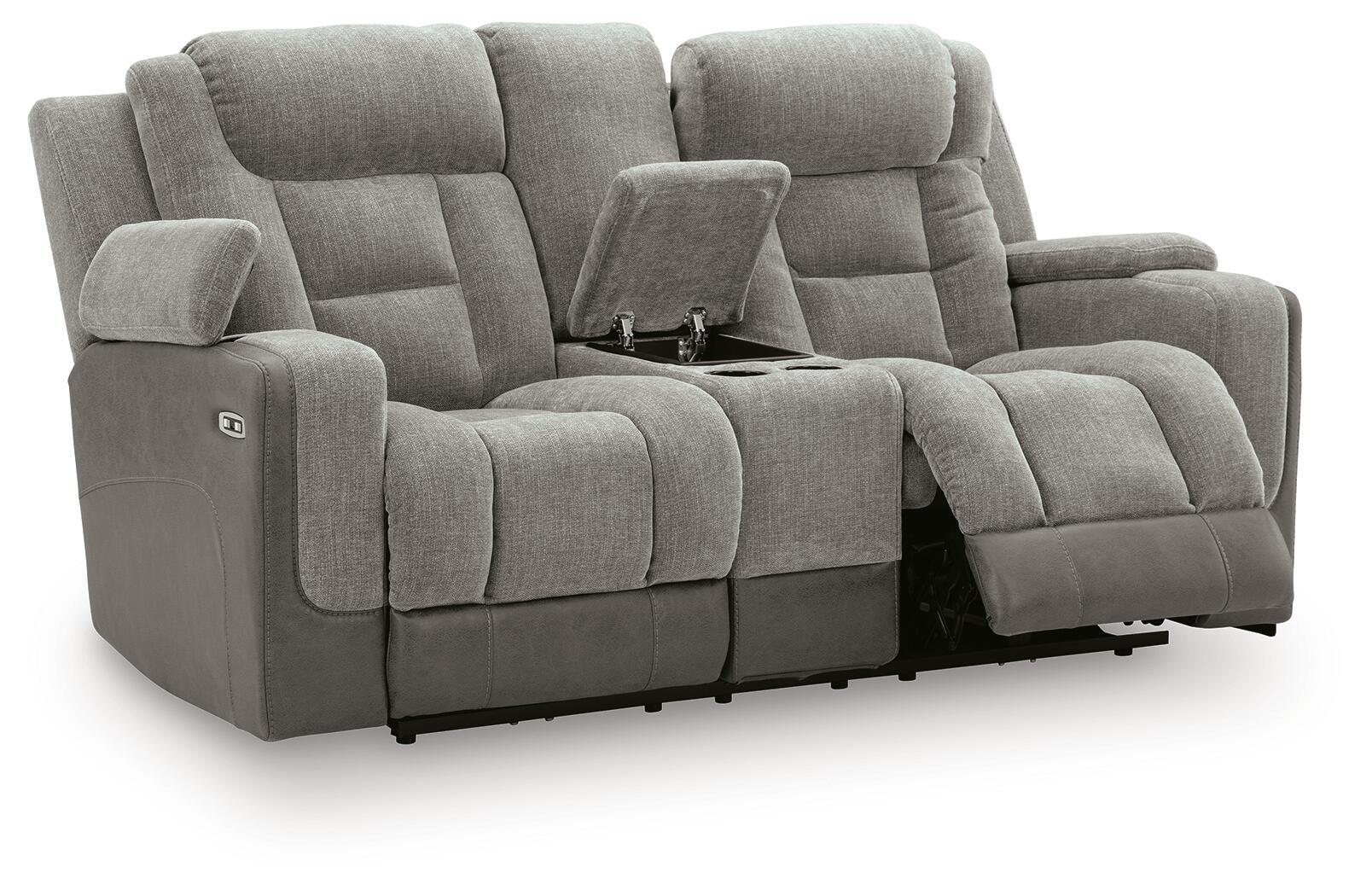 Ashley Furniture Mixed Motion - Power Reclining Loveseat With Console / Adjustable Headrest - Shadow - Image 3