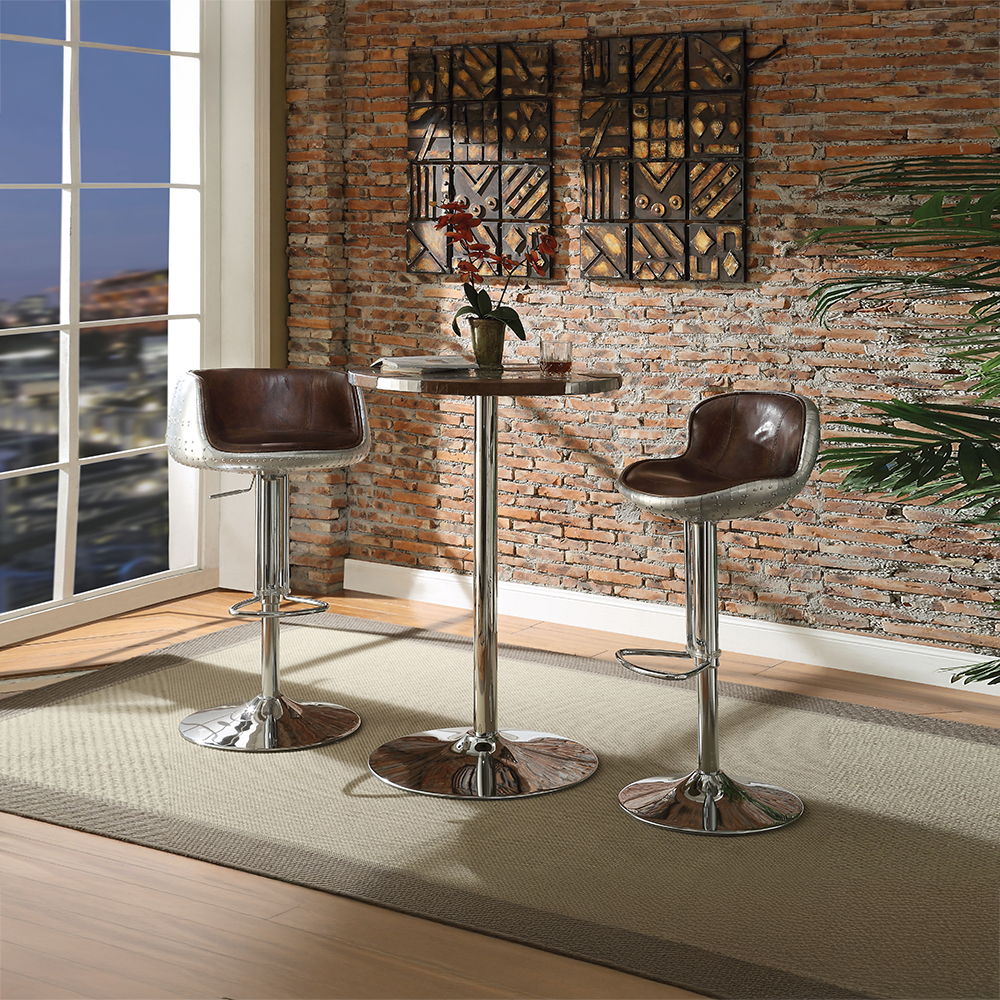 Brancaster - Adjustable Stool With Swivel - Vintage Brown Top Grain Leather & Aluminum, dark brown, view 5