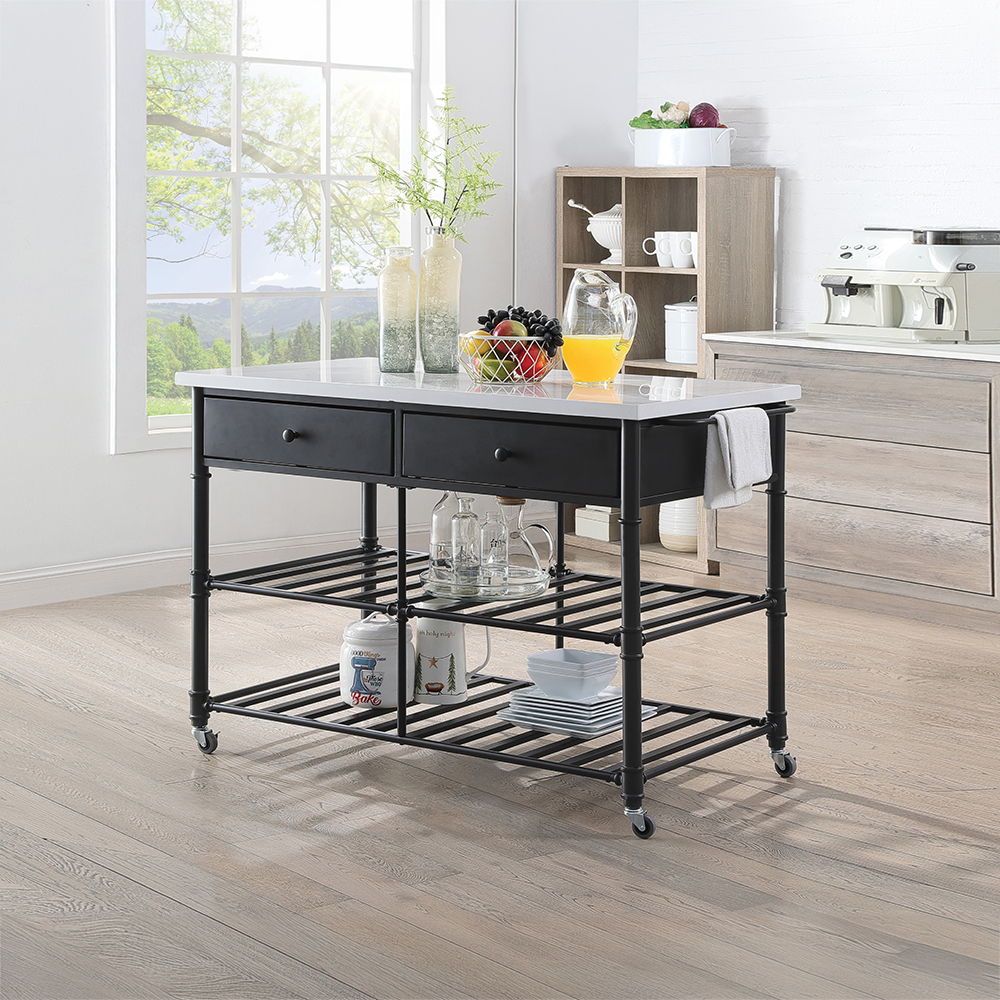 Emery - Kitchen Island - White Cultured Marble Top & Gray, white, view 5