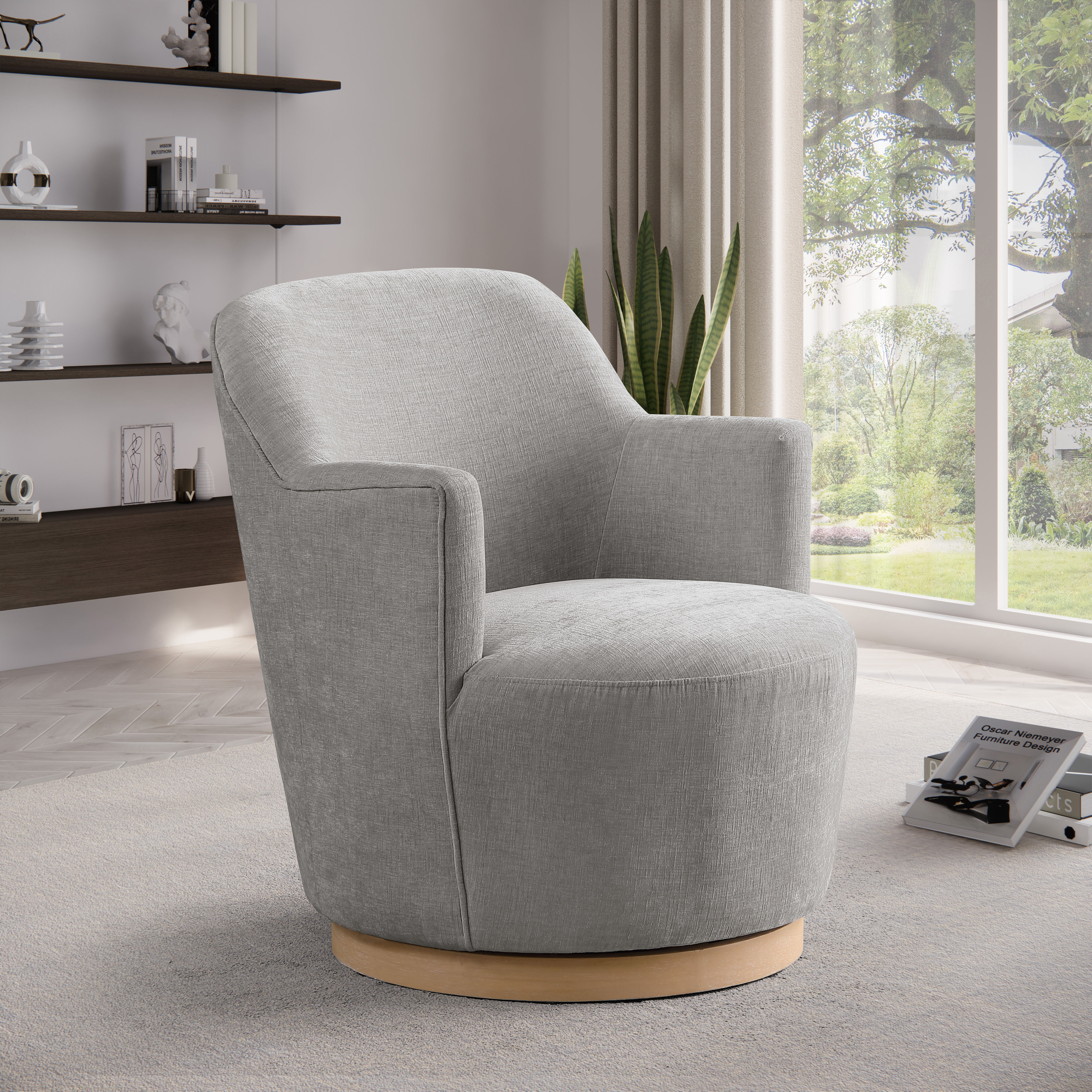 Clarita - Chenille Swivel Accent Chair - Light Gray