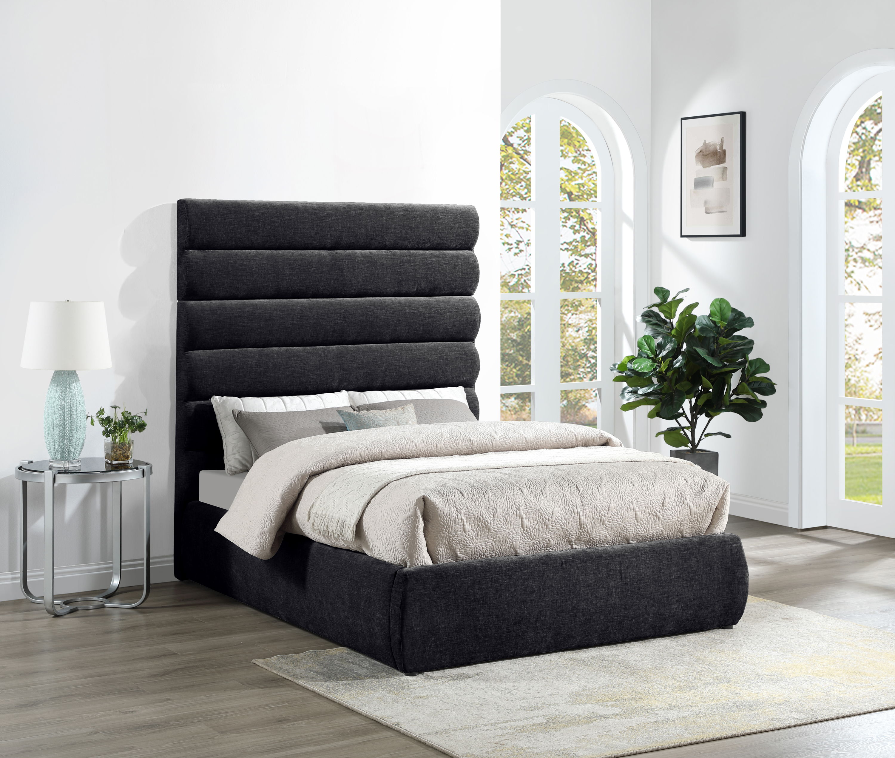 Adam - Chenille Fabric Full Bed With 70.5" Headboard - Black