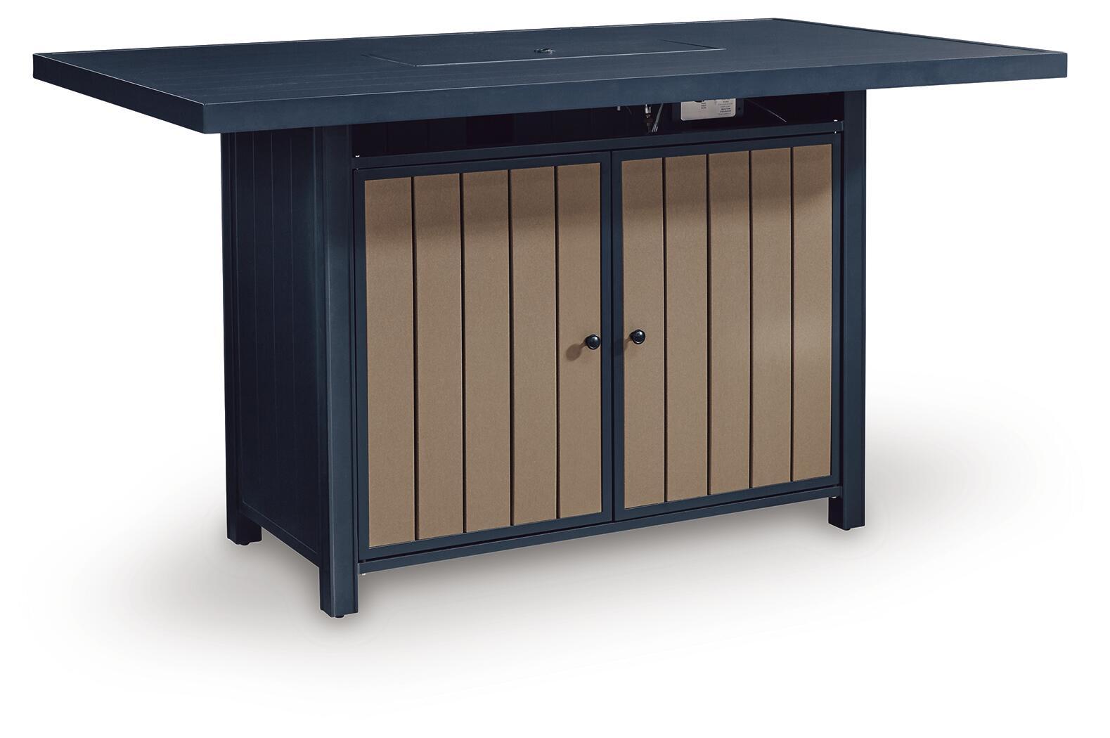 East Beach – Rectangular Bar Table With Fire Pit – Blue