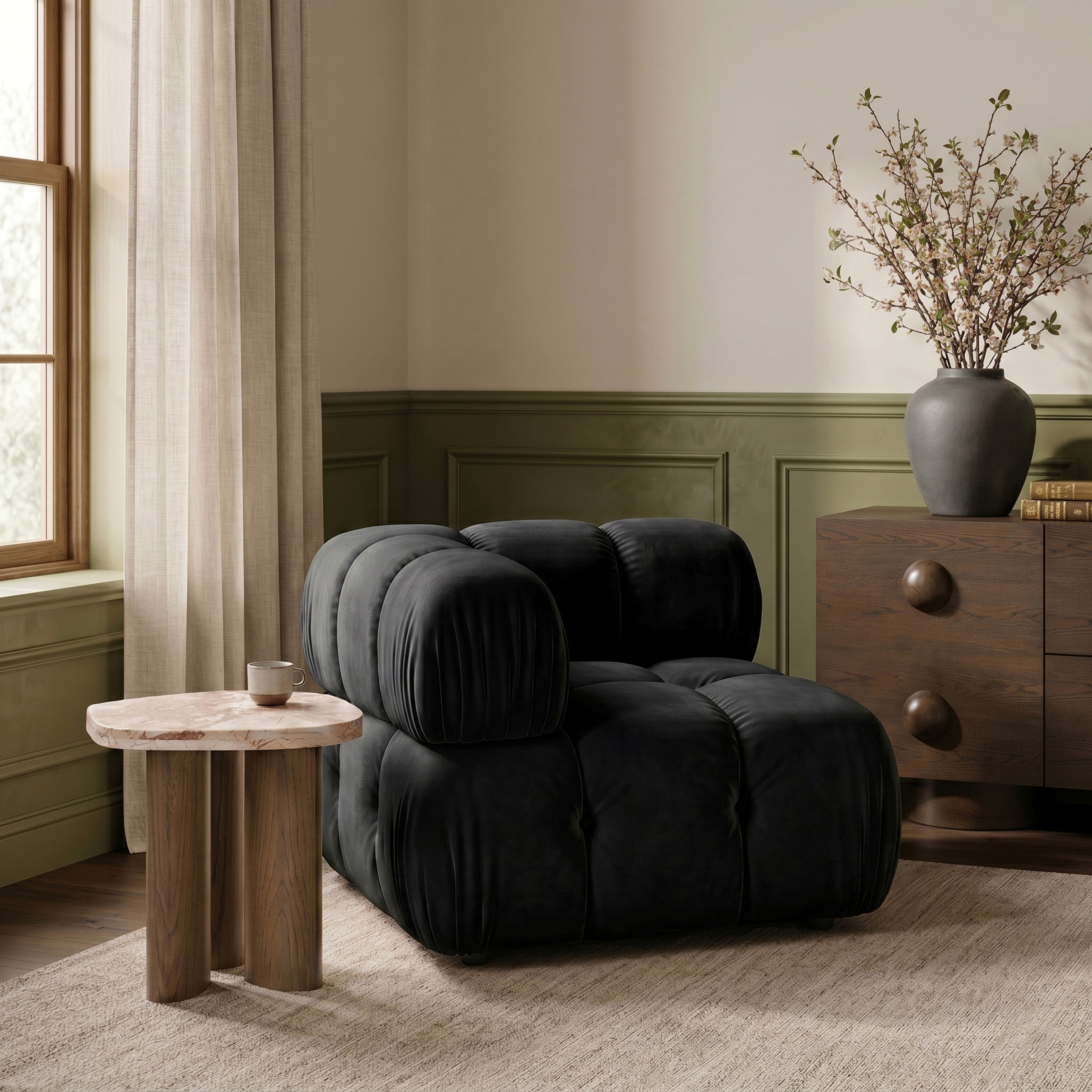 Orin - Velvet Performance Fabric Upholstered Modular Corner Chair - Black