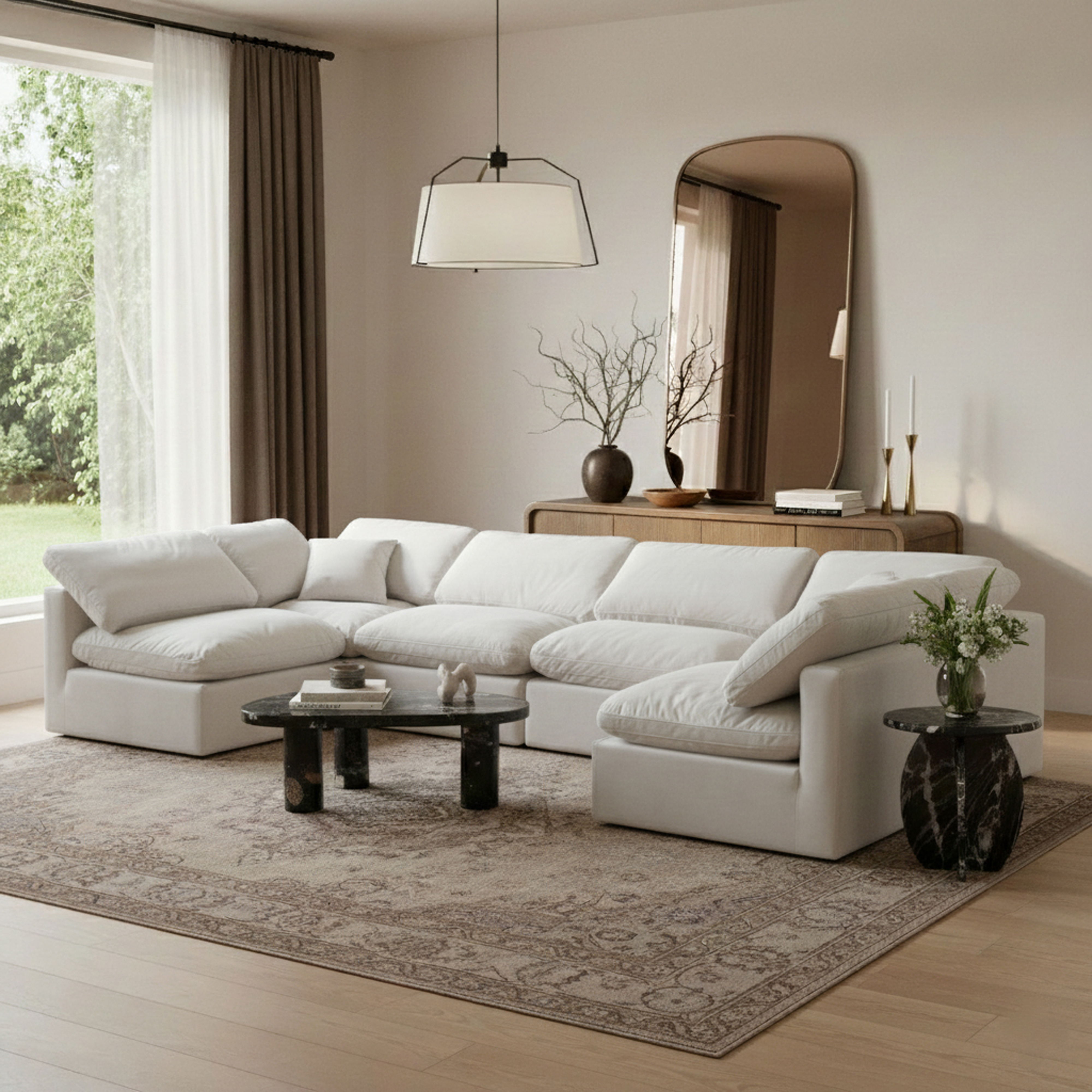 Indulge - Velvet 6 Piece Modular U-Shaped Sectional - Off White