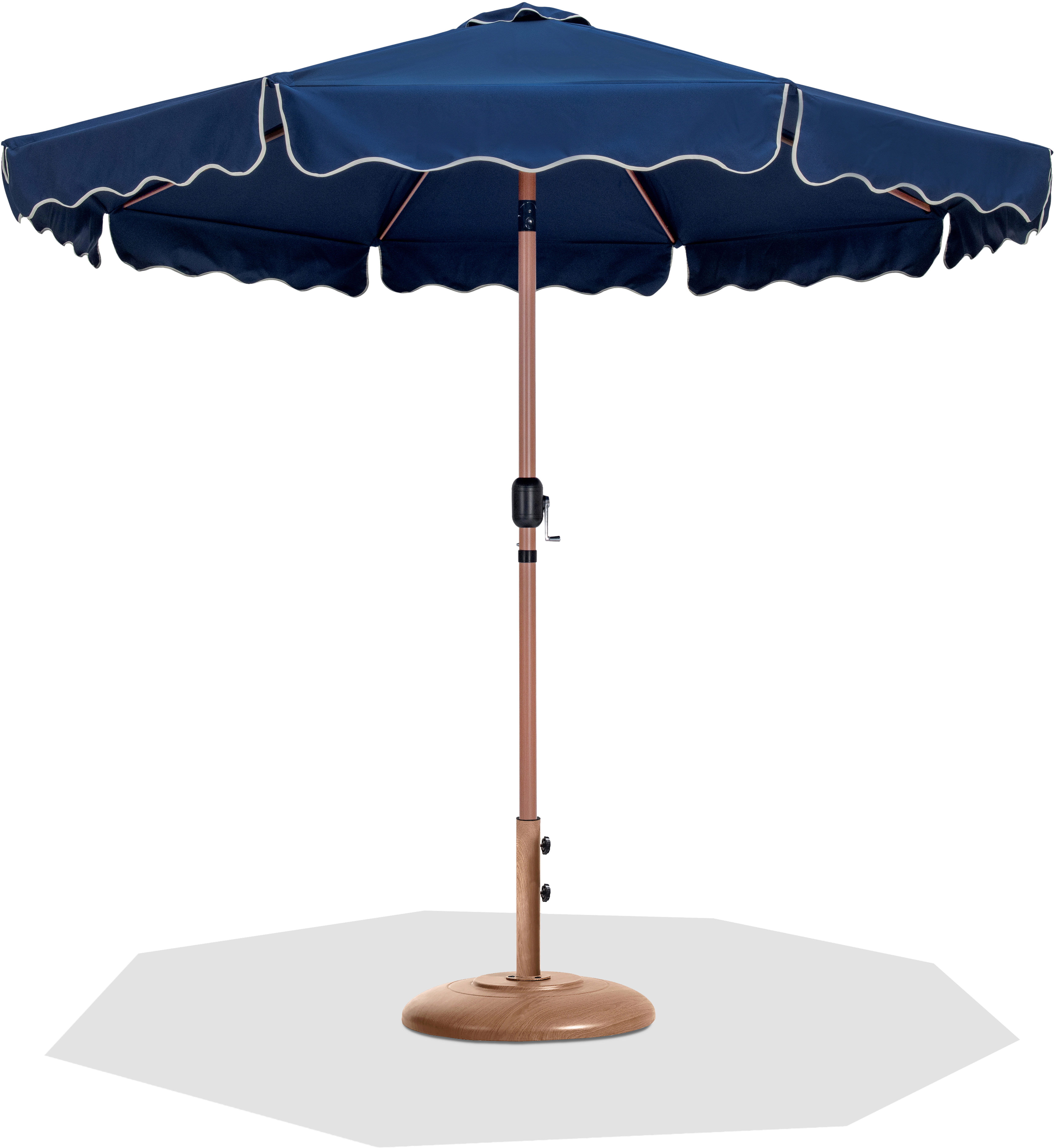 Amalfi - With Cream Piping Aluminum Patio Umbrella With Teak Base / Teak Pole - Navy
