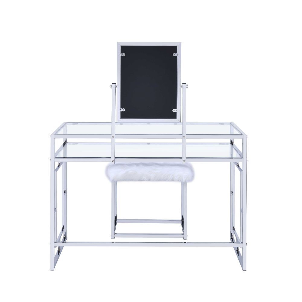 Carenze II - Vanity Set - White Faux Fur & Chrome, white, view 3