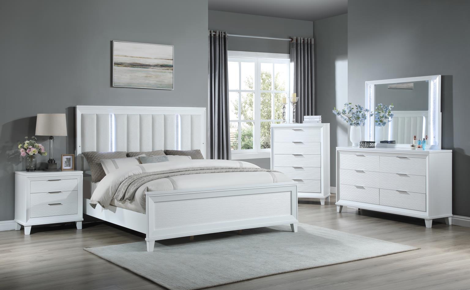 B240 - 3 Piece Bedroom Set (Queen Bed, Dresser, Mirror) - White