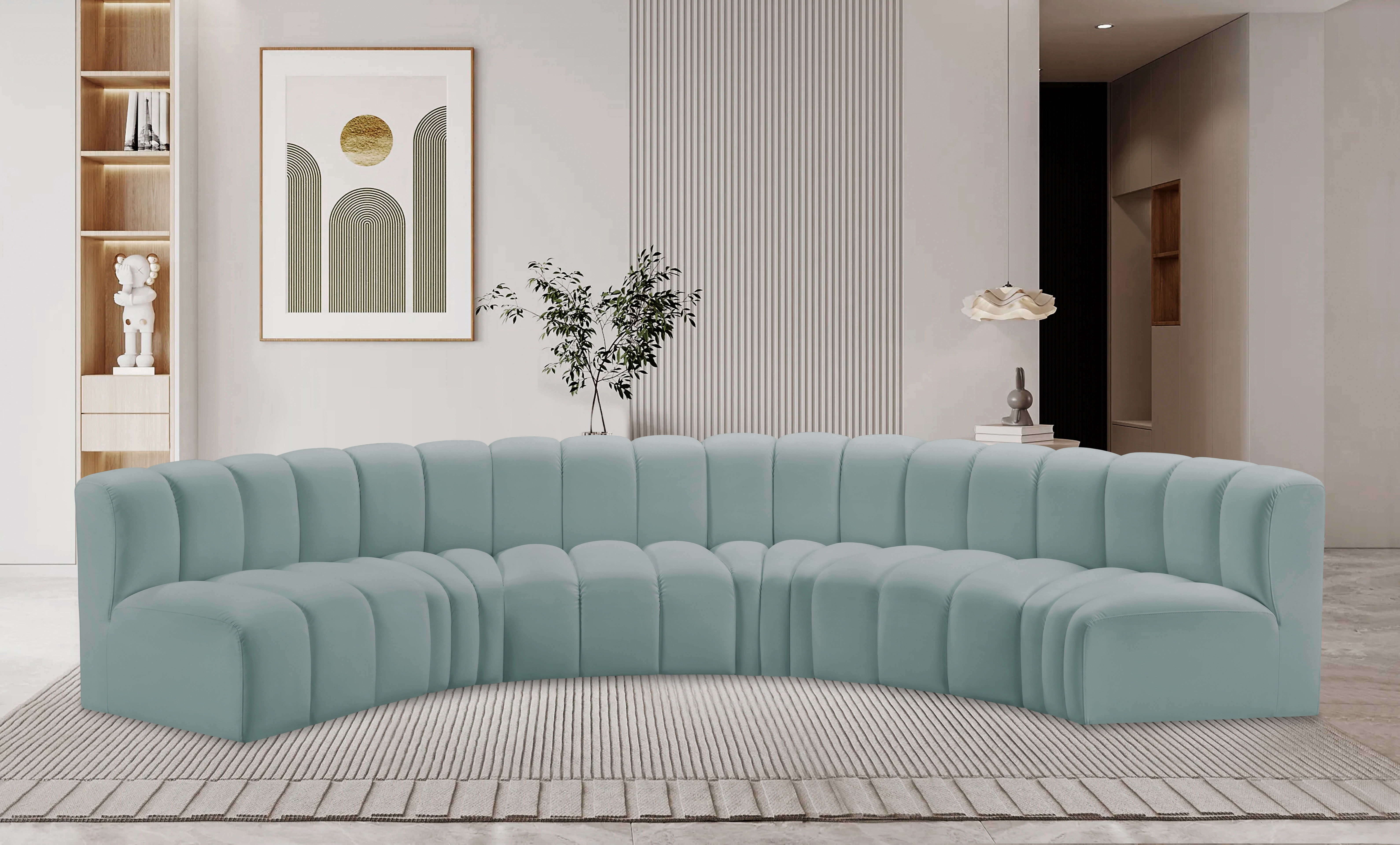 Arc - Faux Leather 6 Piece U-Shaped Modular Sofa - Mint Green