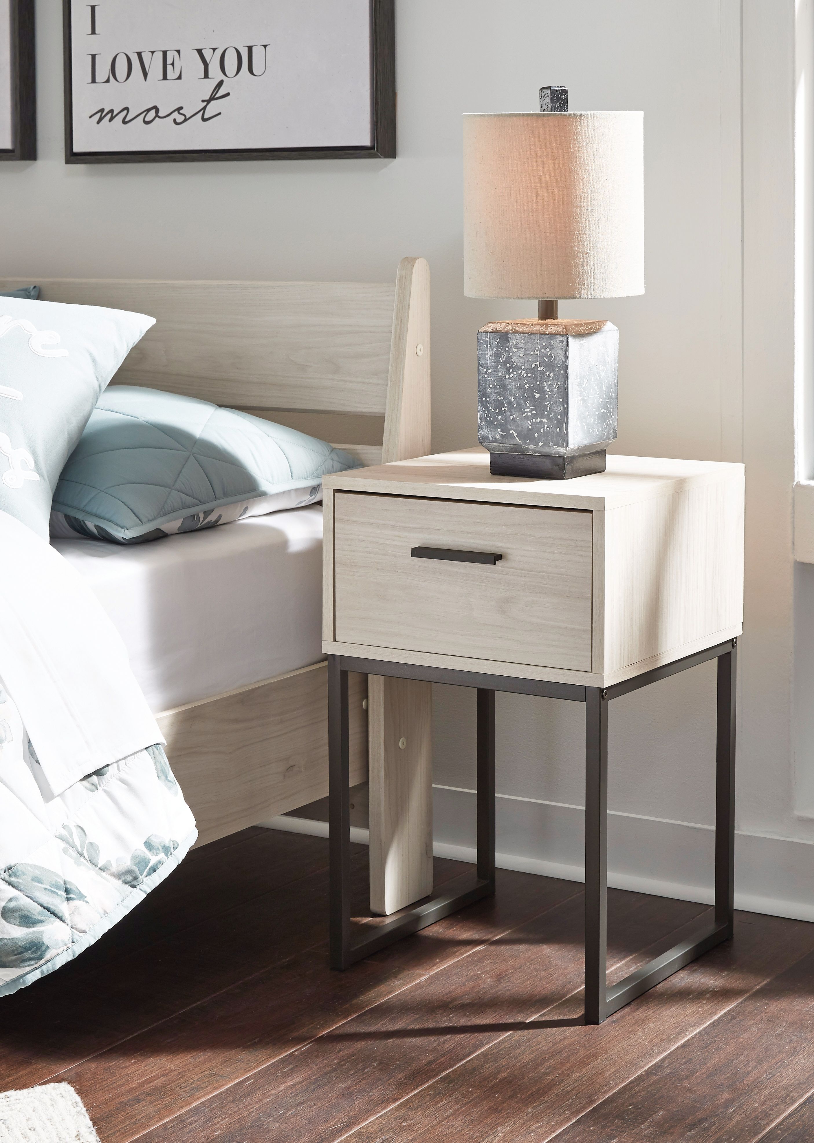 Socalle - One Drawer Night Stand - Vinyl-Wrapped - Light Natural