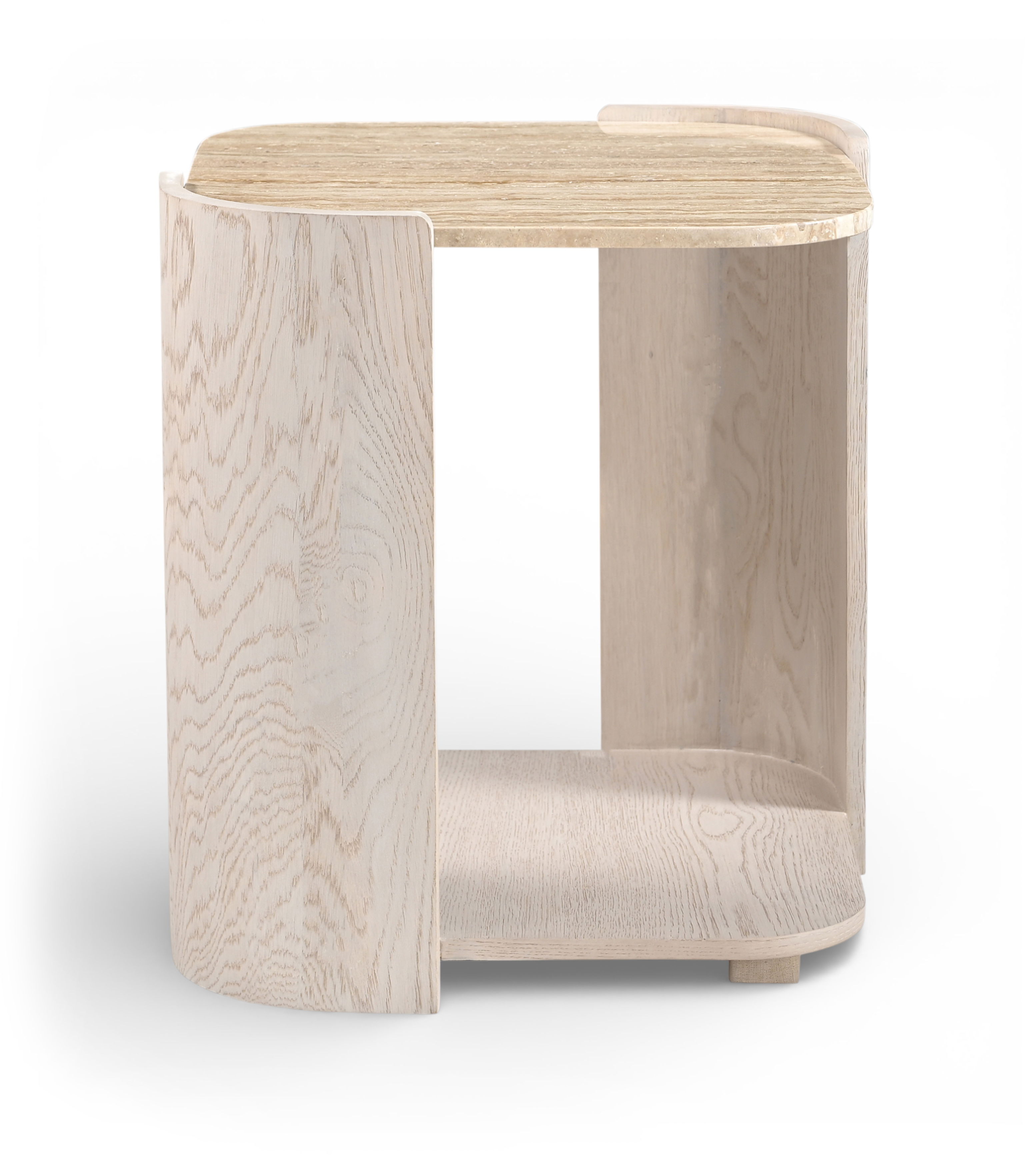 Calabria - Marble And Oak Wood End Table - Beige / Cream