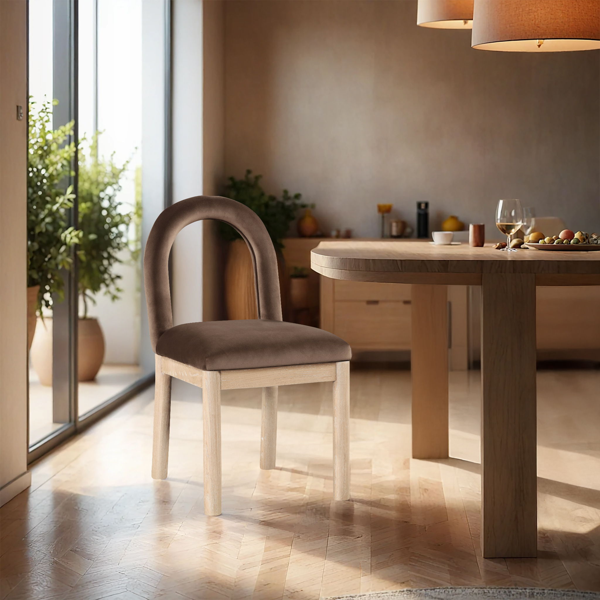 Conrad - Velvet Dining Chair With Natural Legs - Brown