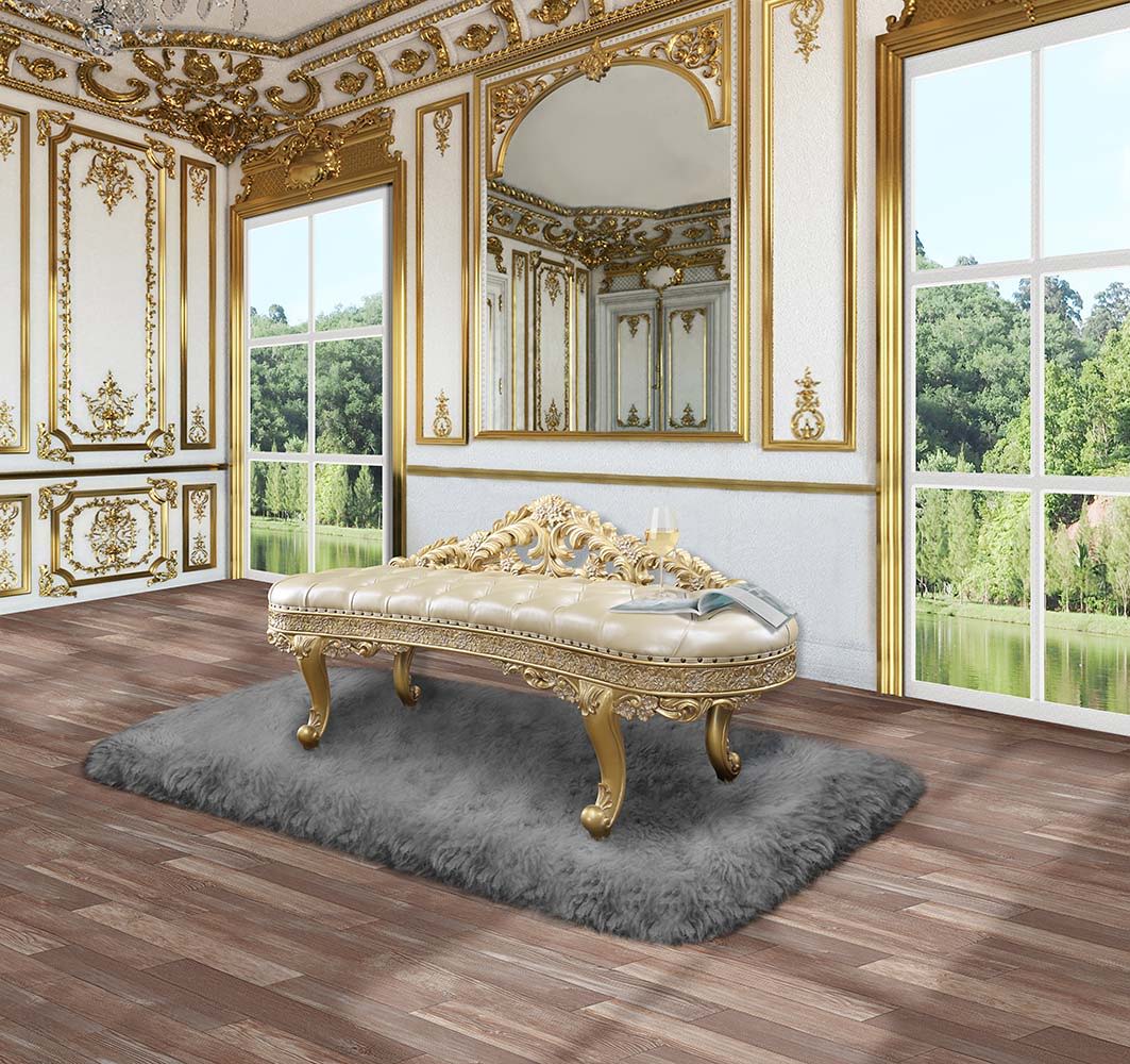 Cabriole - Bench - Light Gold Synthetic Leather & Gold, gold, view 2