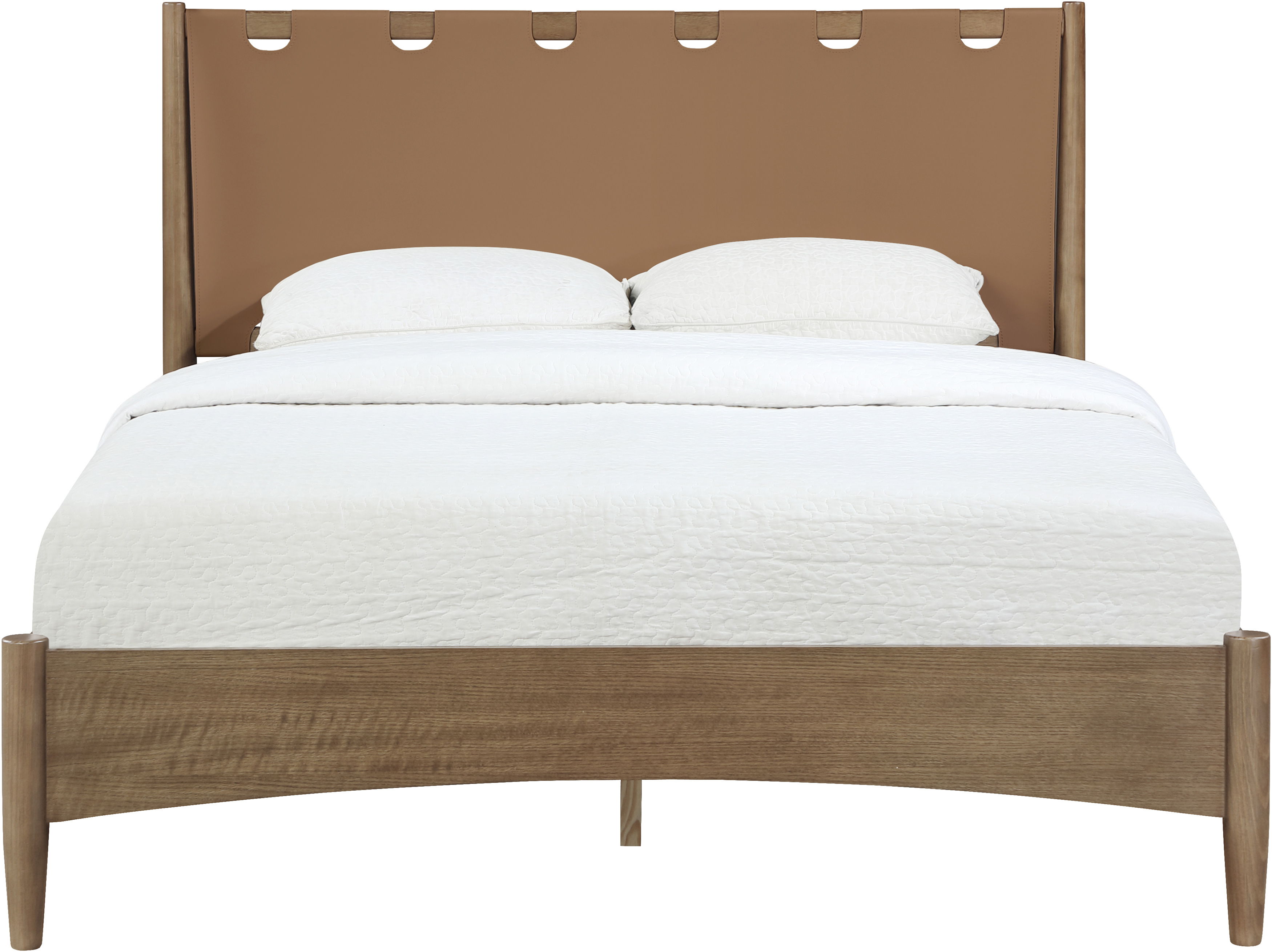 Santos - Vegan Leather Headboard And Wood King Bed - Brown / Waxed Brown