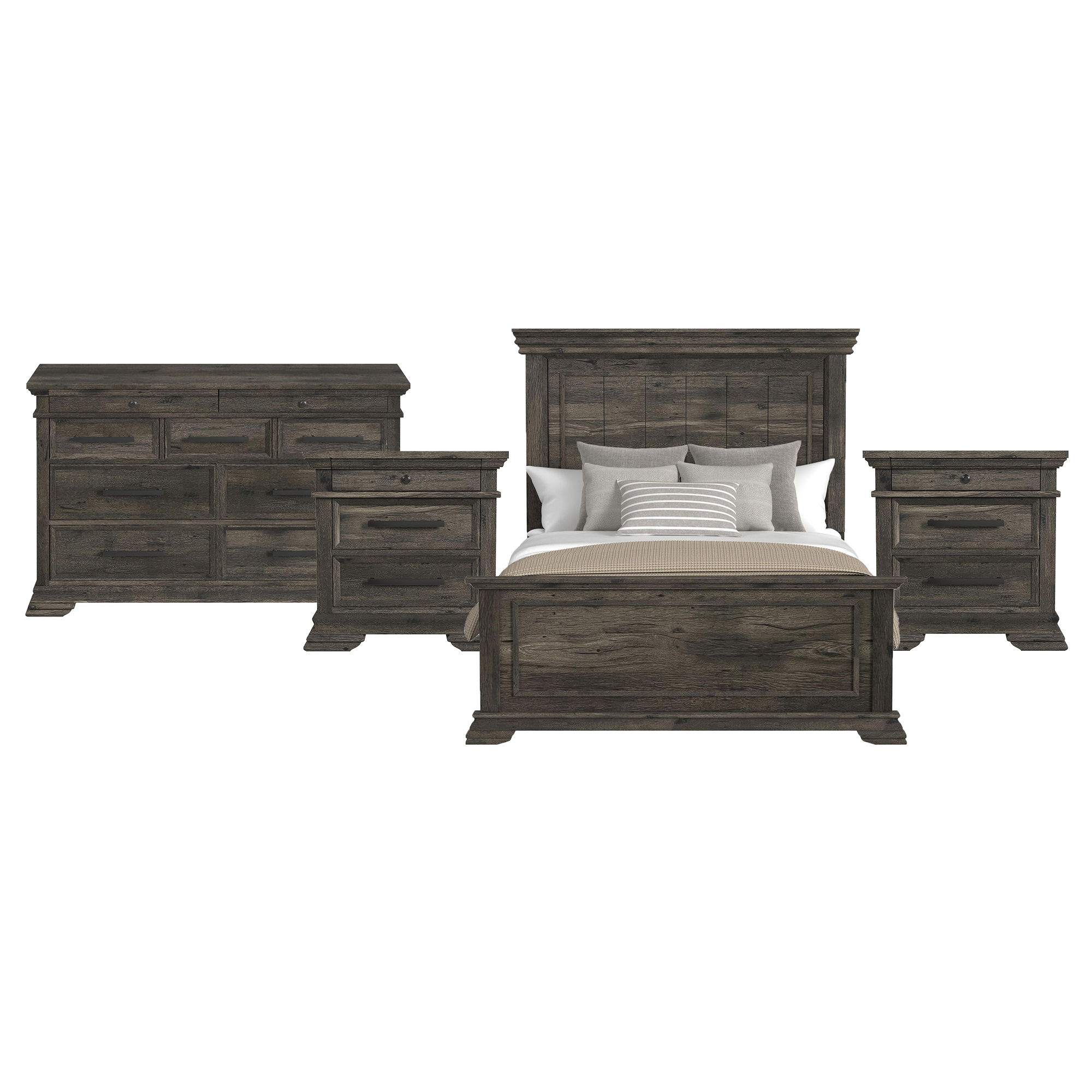 Queen · 4 Pc · Bedroom Set With 2 Nightstands & Dresser