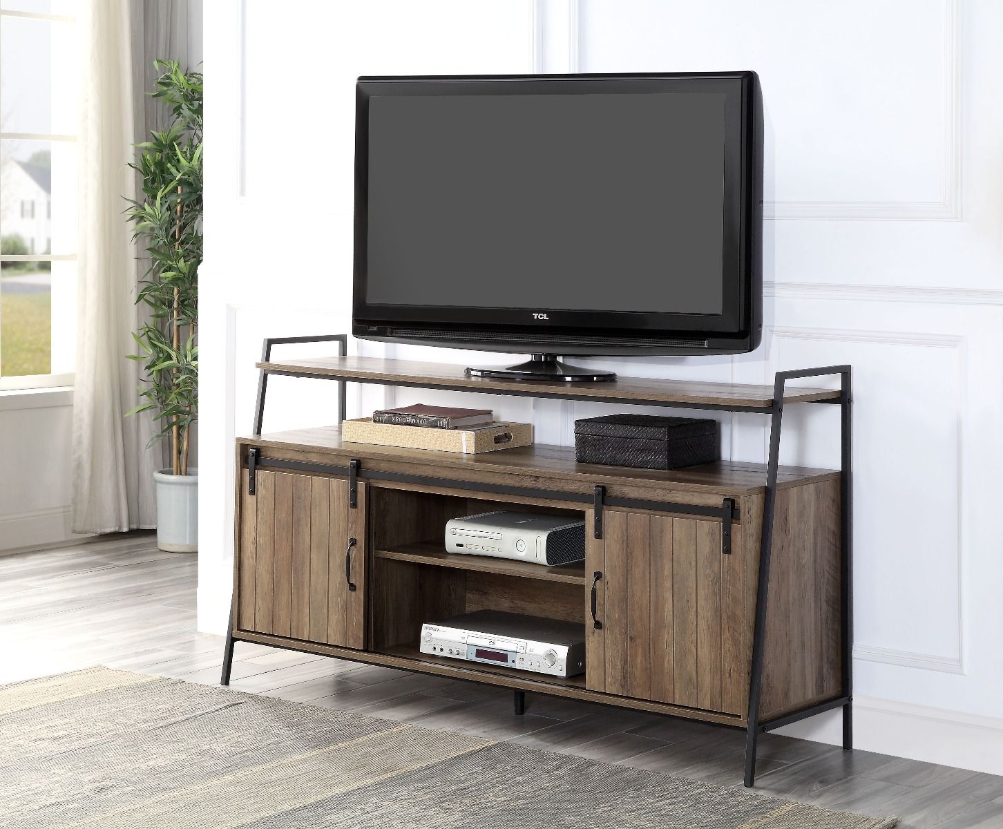 Rashawn - TV Stand - Rustic Oak & Black, dark brown, view 4