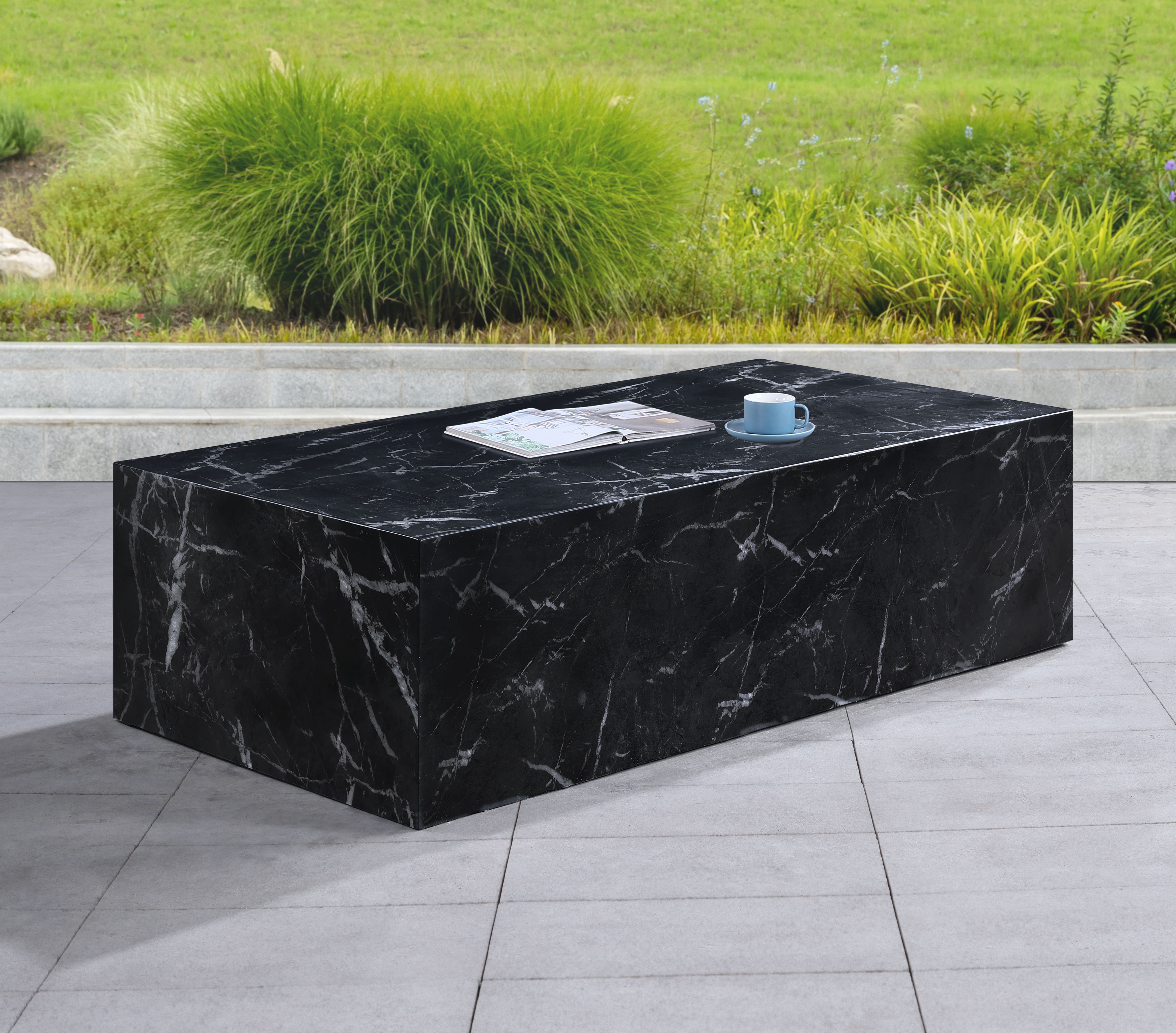 Piazza - Marble Finish Concrete Coffee Table - Black