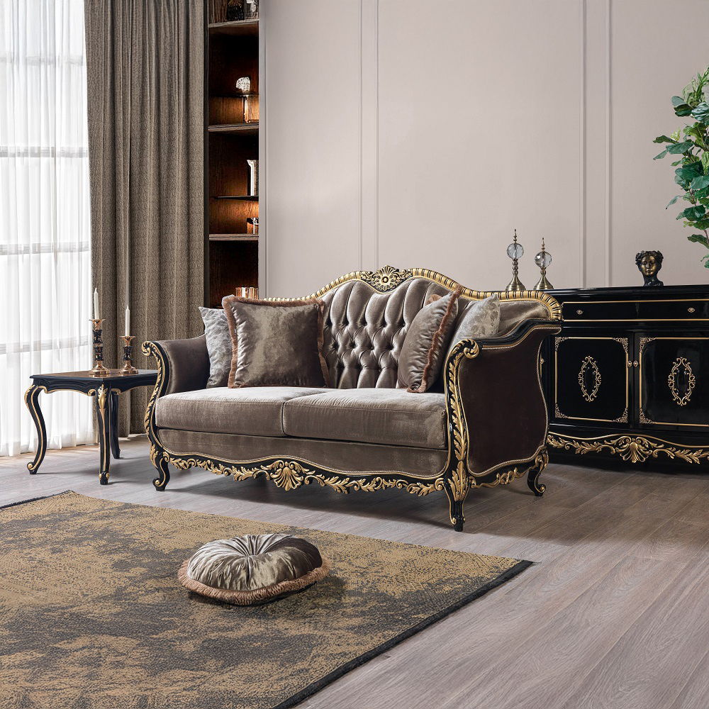 Betria - Loveseat With 4 Pillows - Light Green Velvet, Gold & Black High Gloss, dark gray, view 4
