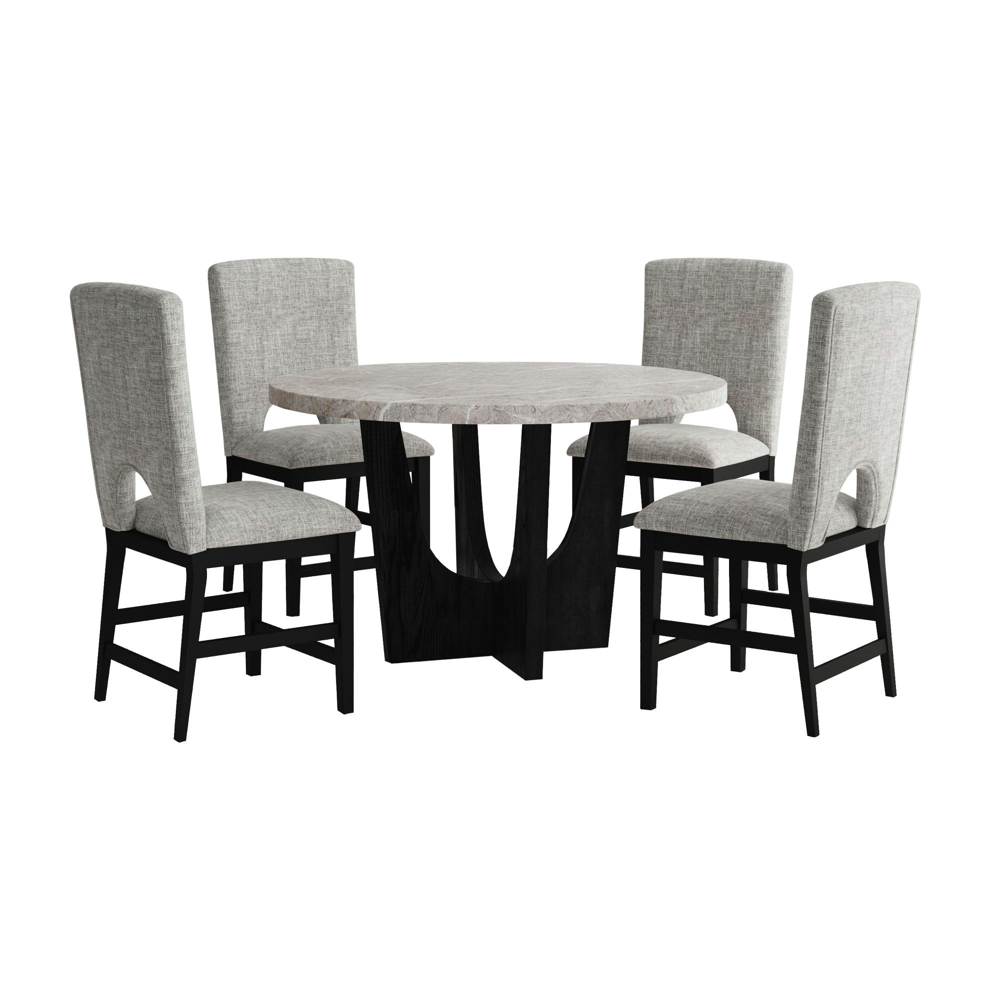 5 Pc · Round Counter Table With Faux Marble Top And Four Chairs