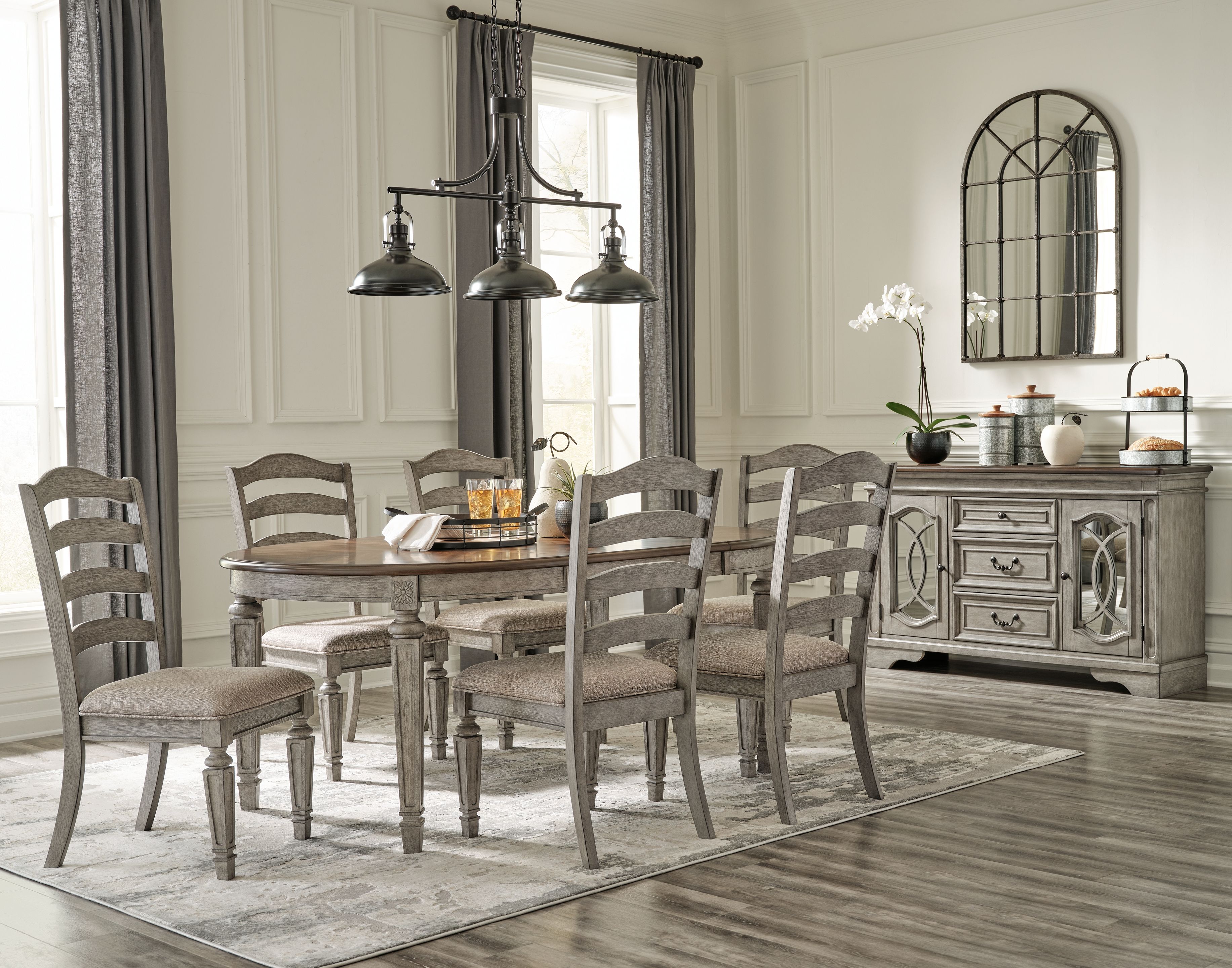 Ashley Lodenbay - Antique Gray - 8 Pc. - Dining Room ExtensionTable, 6 Side Chairs, Server