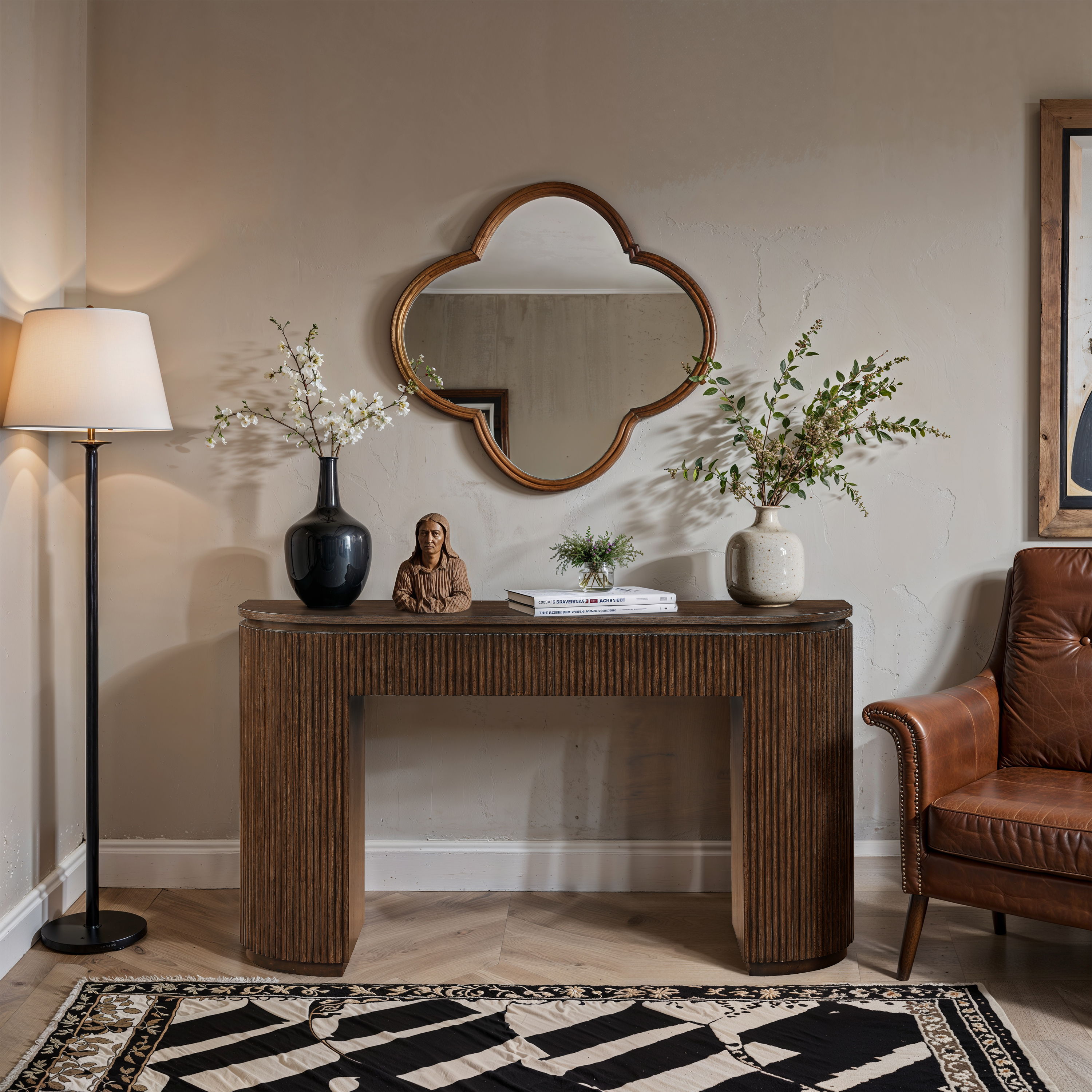 Astrid - Solid Wood And Oak Veneer Console Table - Brown