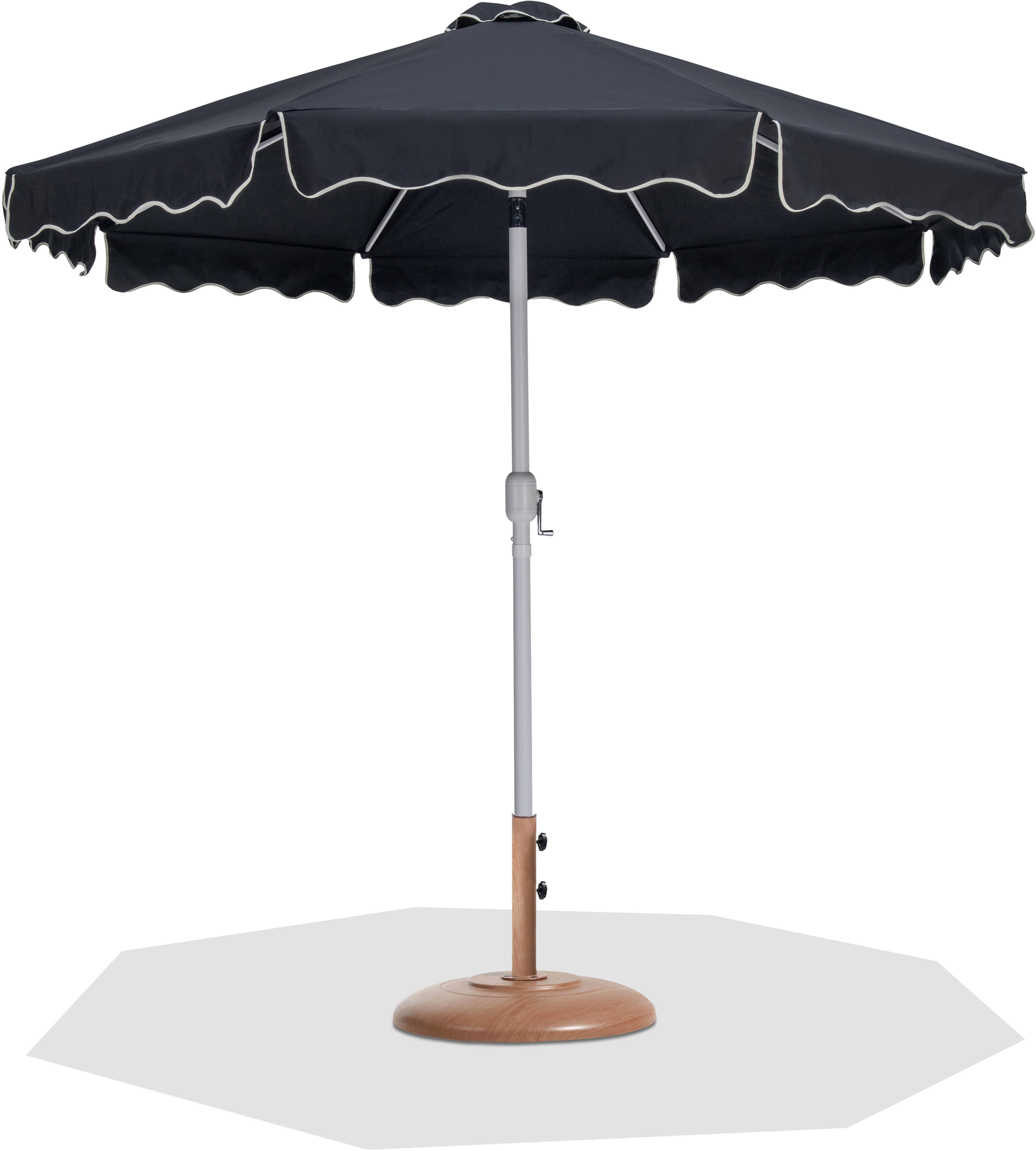 Amalfi - With Cream Piping Aluminum Patio Umbrella With Teak Base / White Pole - Black