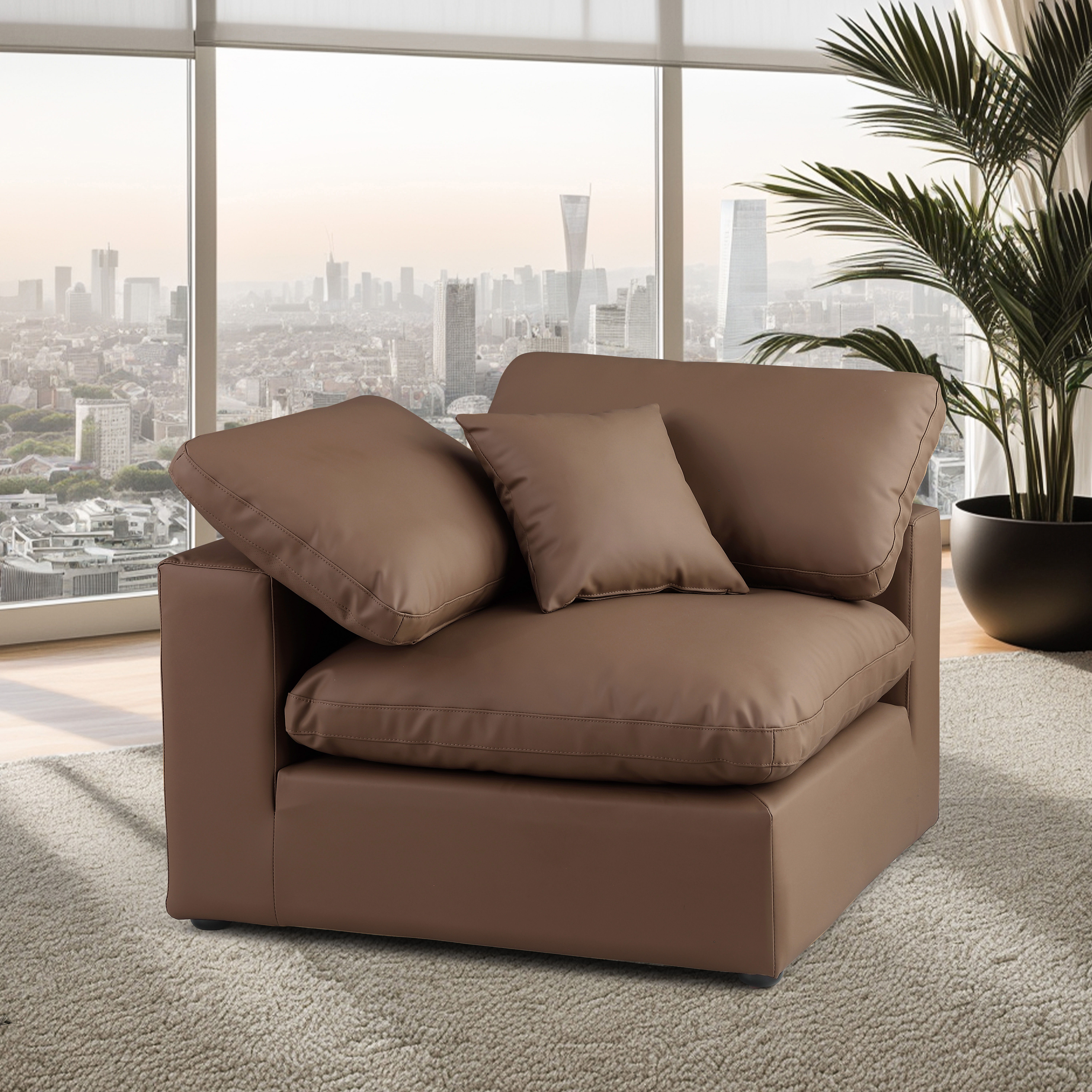 Comfy - Faux Leather Corner Chair - Brown