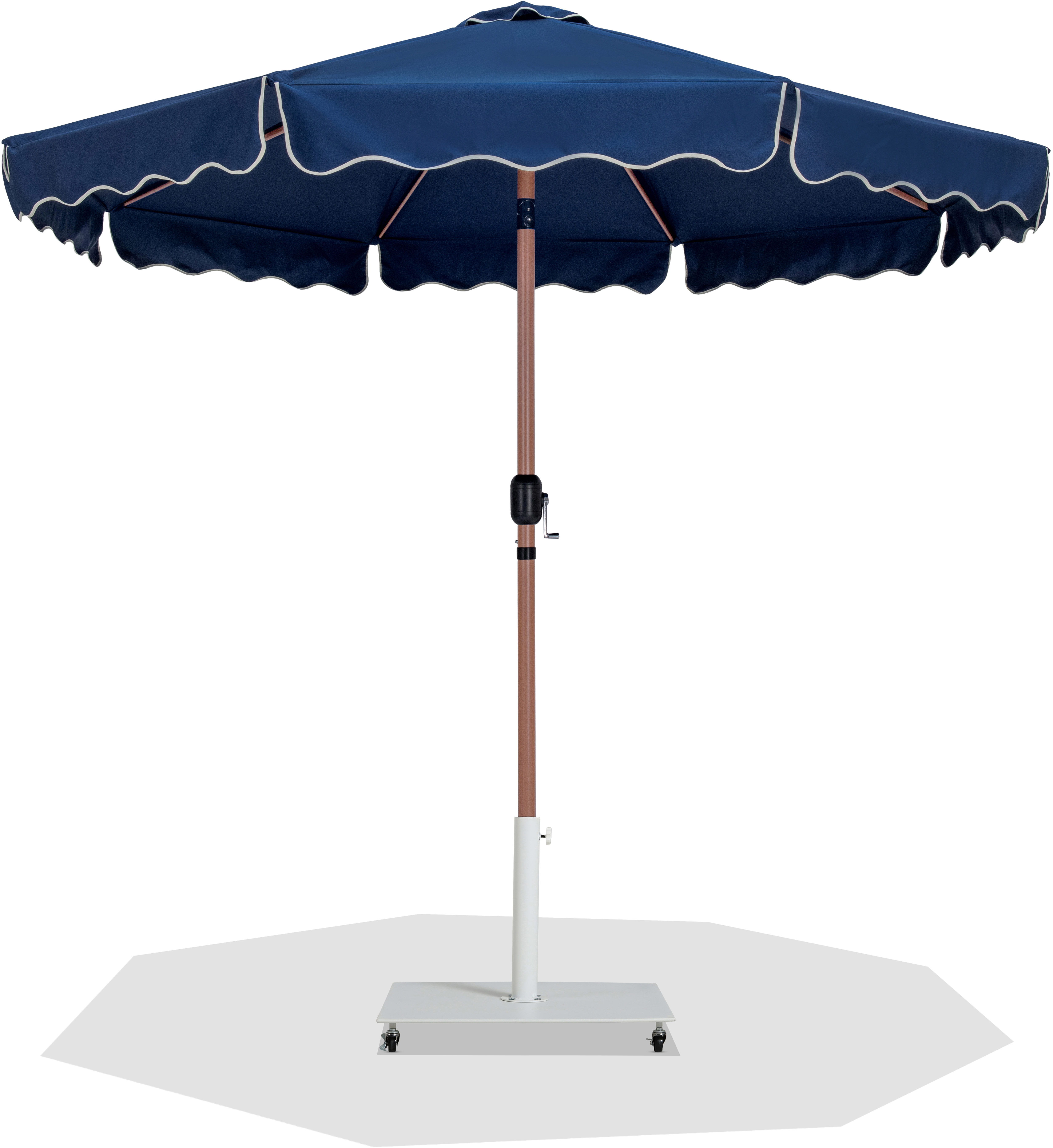 Amalfi - Fabric With Cream Piping Aluminum Patio Umbrella With White Base / Teak Pole - Navy