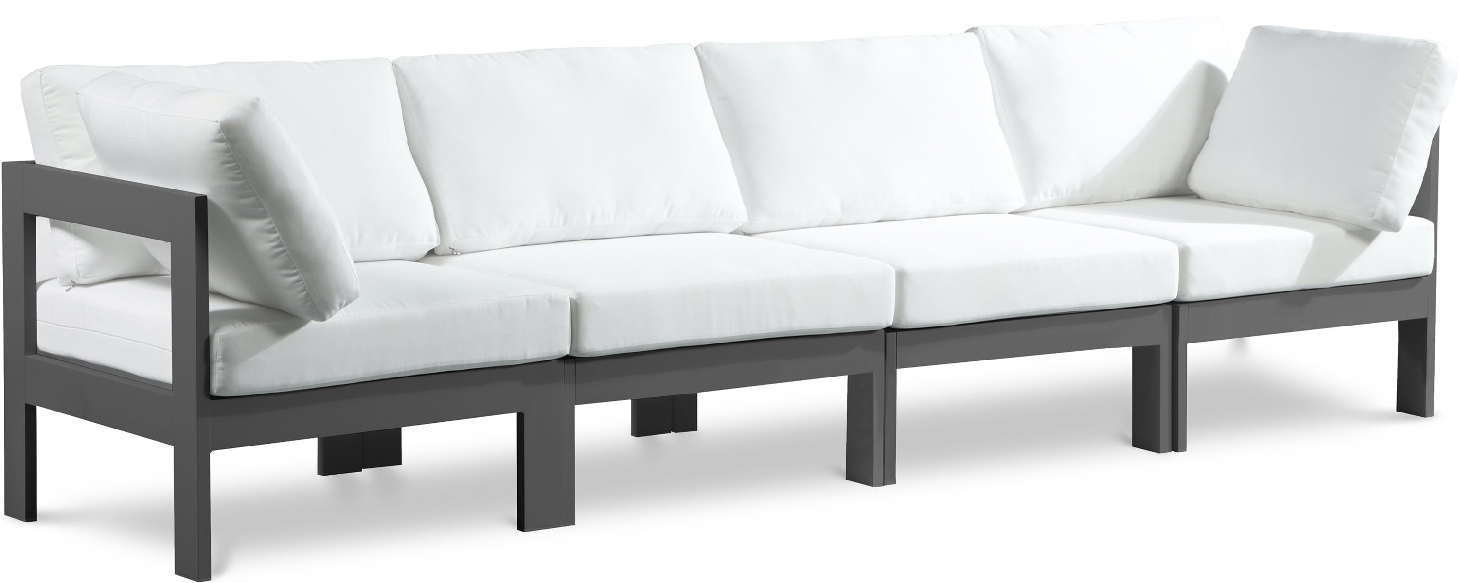 Nizuc - Outdoor Patio 4 Seat Modular Sofa With Gray Frame - White