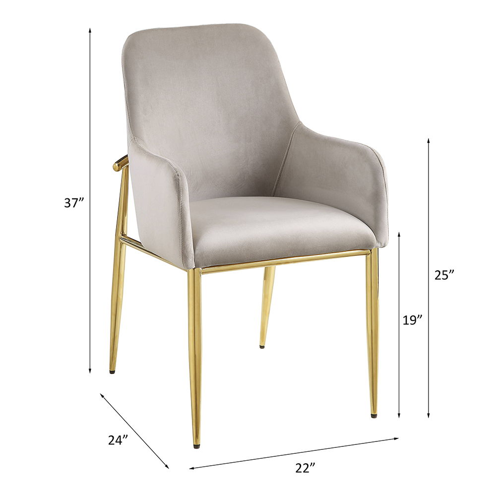 Barnard - Side Chair (Set of 2) - Gray Velvet & Mirrored Gold, beige, view 5