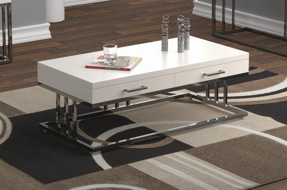 2-drawer Rectangular Coffee Table Glossy White and Chrome