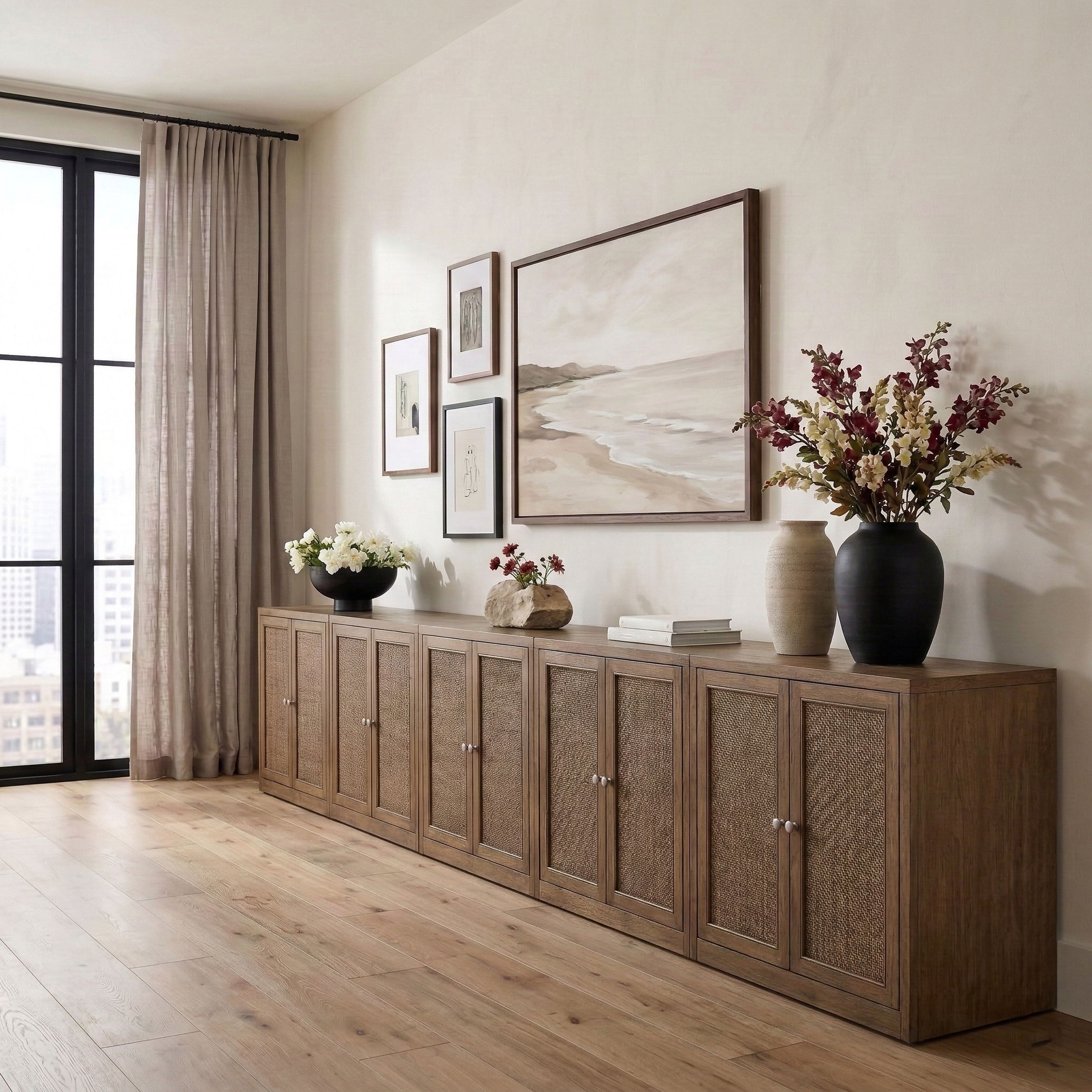 Vero - Solid Wood And Oak Veneer 5 Piece Sideboard/Buffet - Brown