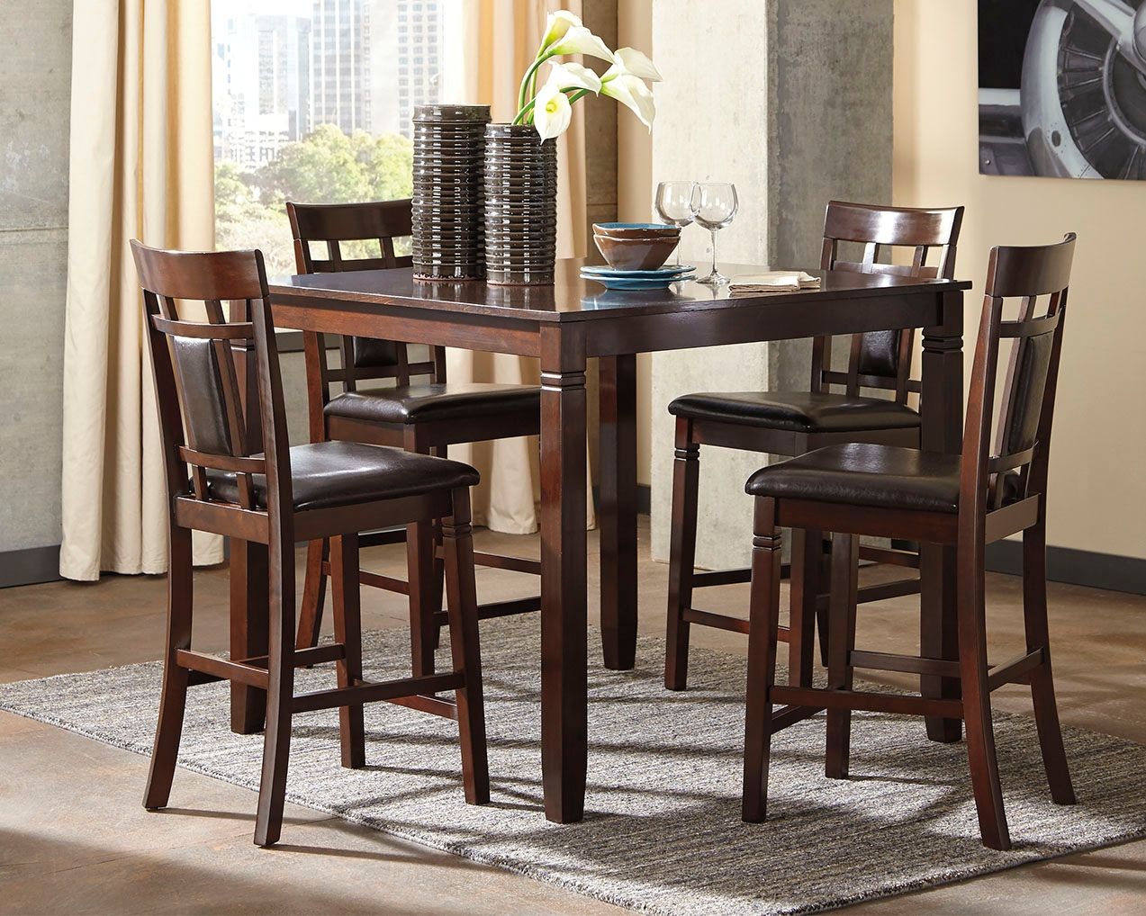 Ashley Furniture Bennox - DRM Counter Table Set (Set of 5) - Brown - Image 2