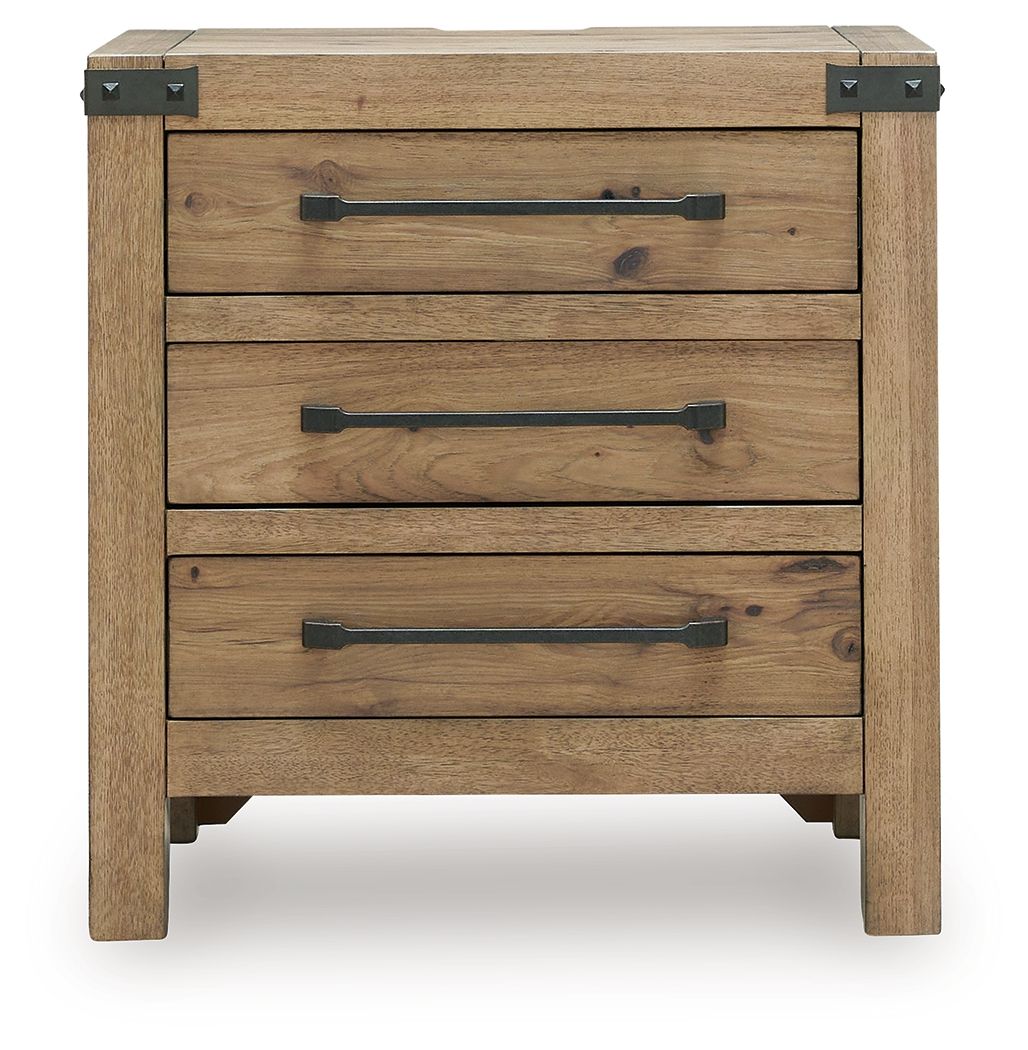 Ashley Furniture Ridgester - Three Drawer Night Stand - Light Brown - Image 4