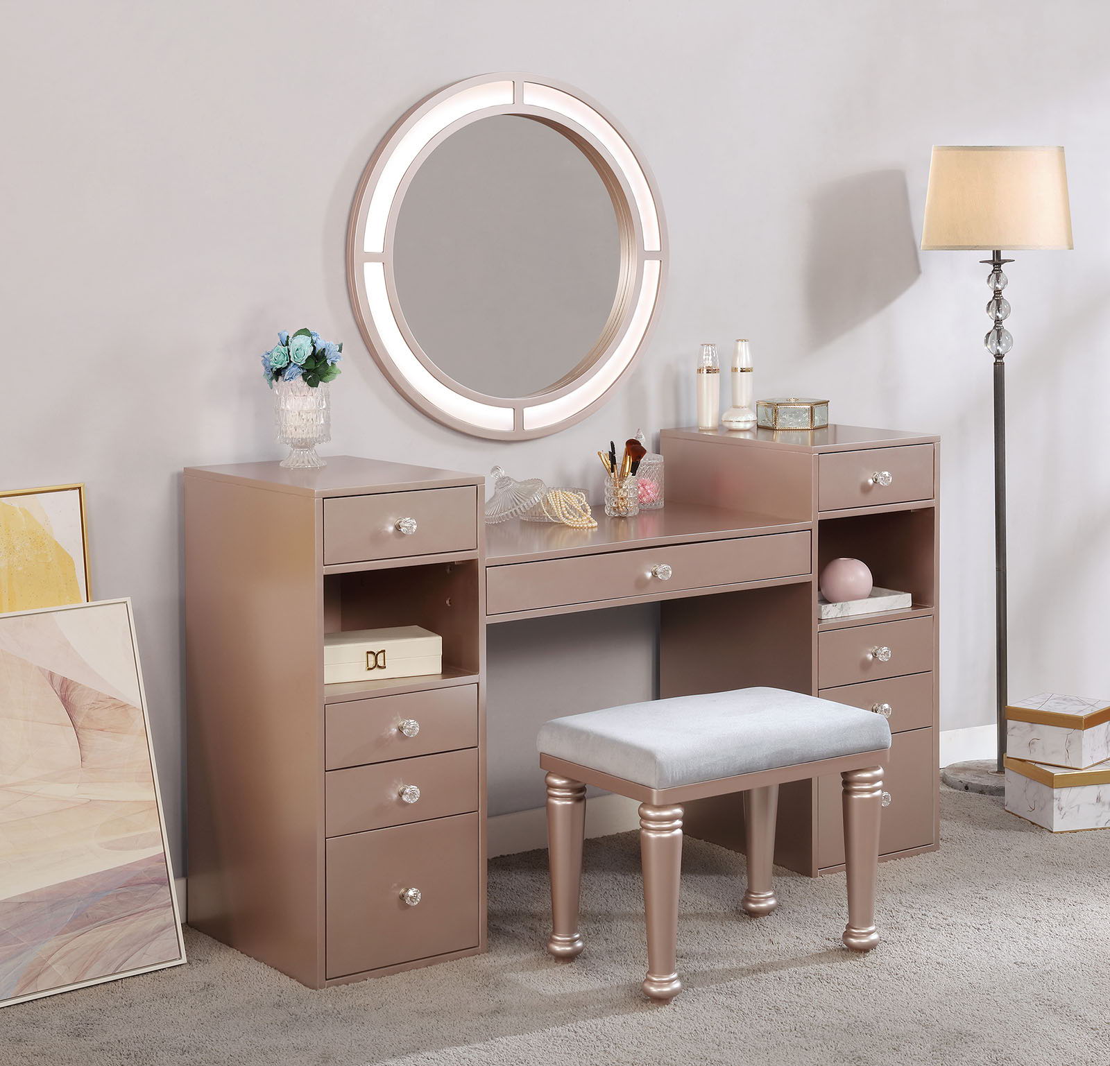 Yasmine Vanity Set Tiffany Blush New Lots Furniture Online Store