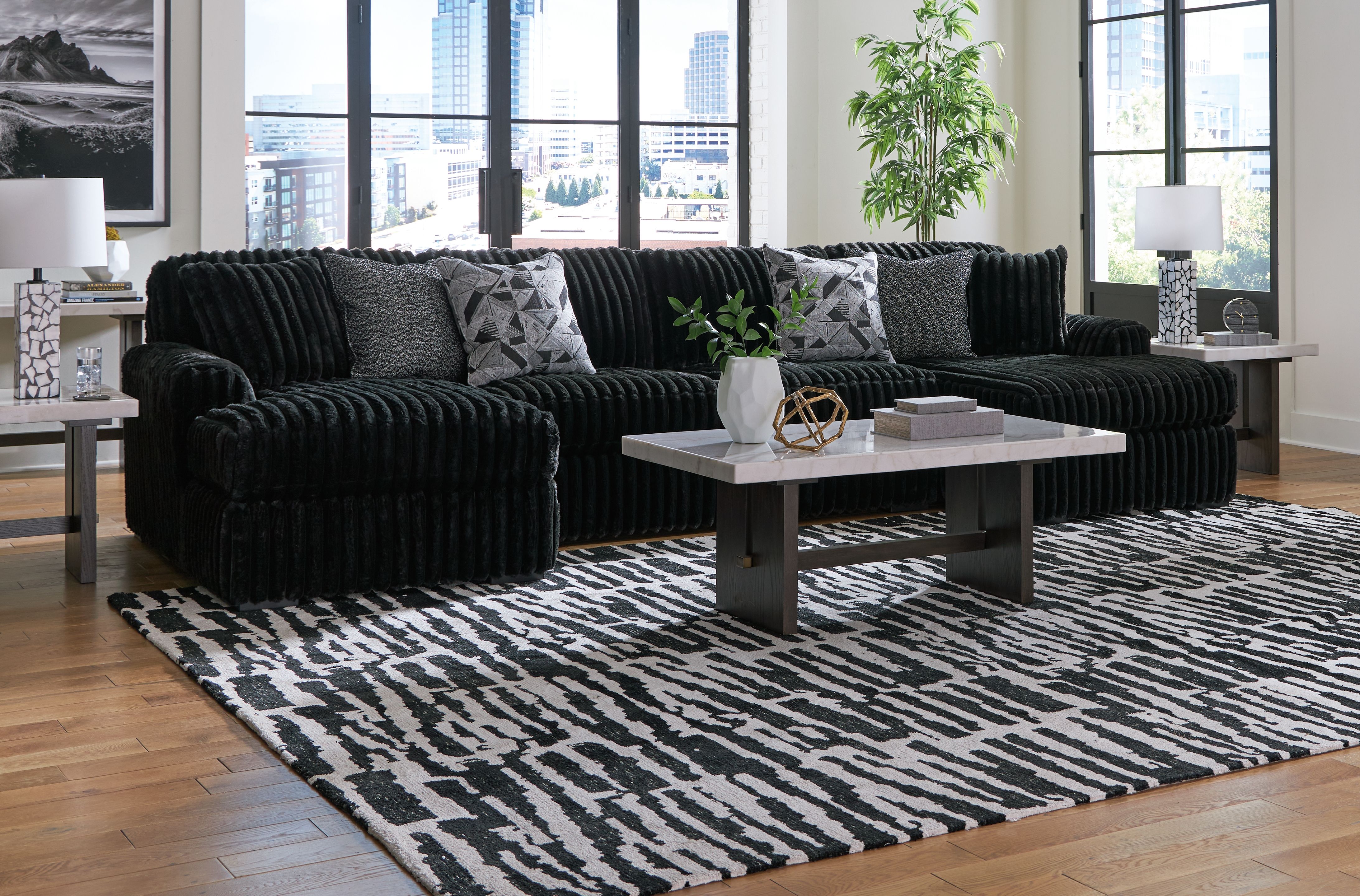 Ashley Furniture Midnight-Madness - 3-Piece Sectional With Laf And Raf Corner Chaises - Onyx - Image 4
