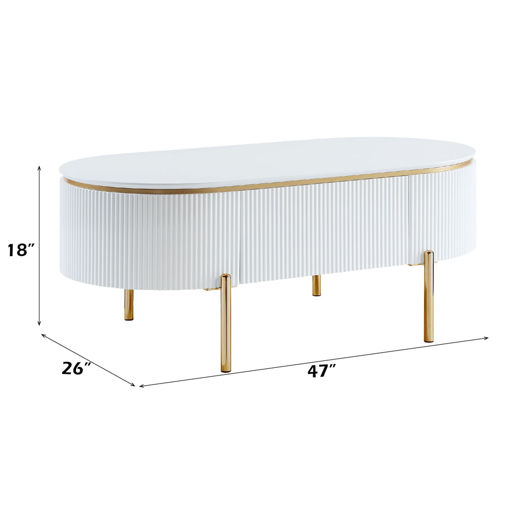 Daveigh - Coffee Table - White High Gloss & Gold, white, view 6