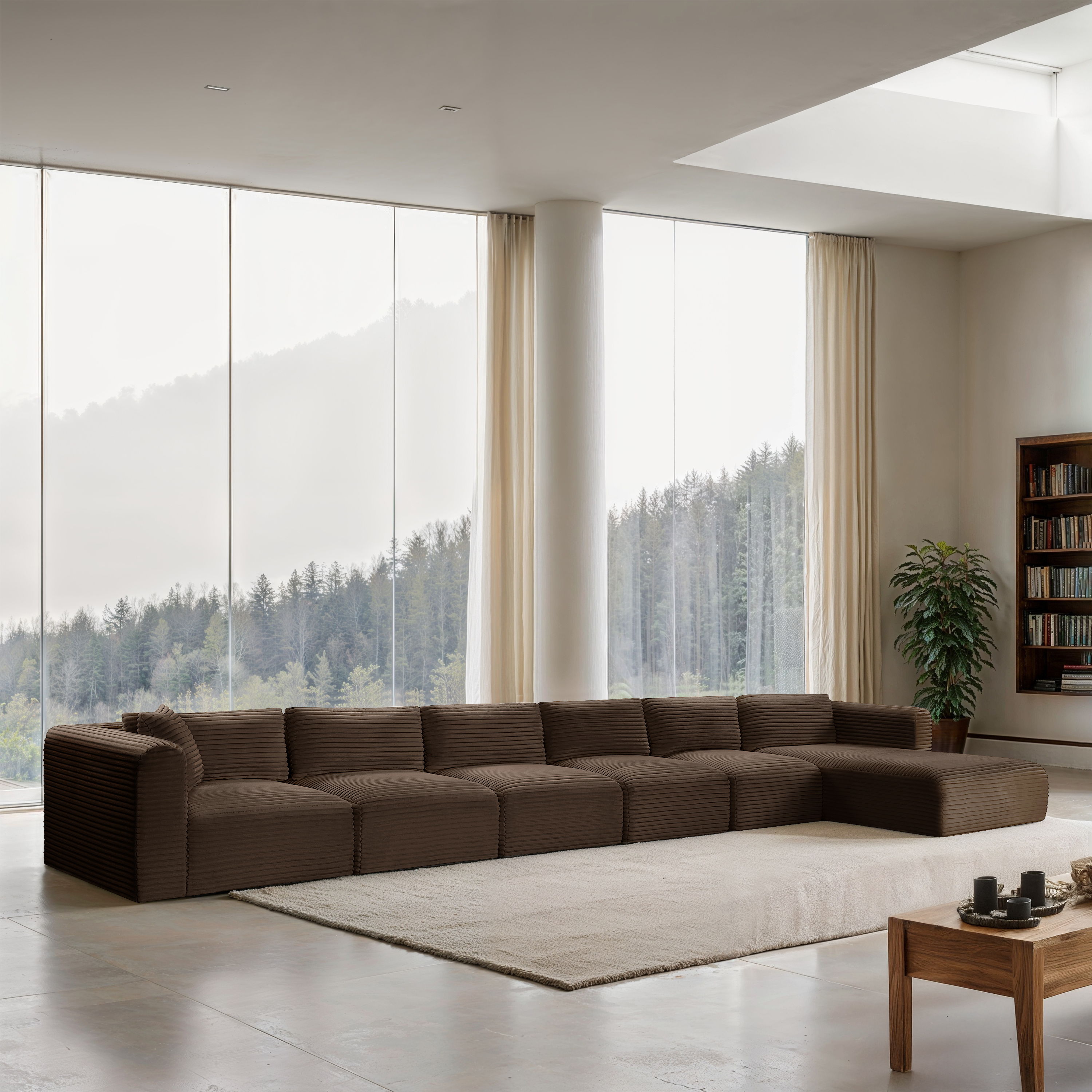 Shaggy - 6 Piece Modular Sectional With Chaise - Brown